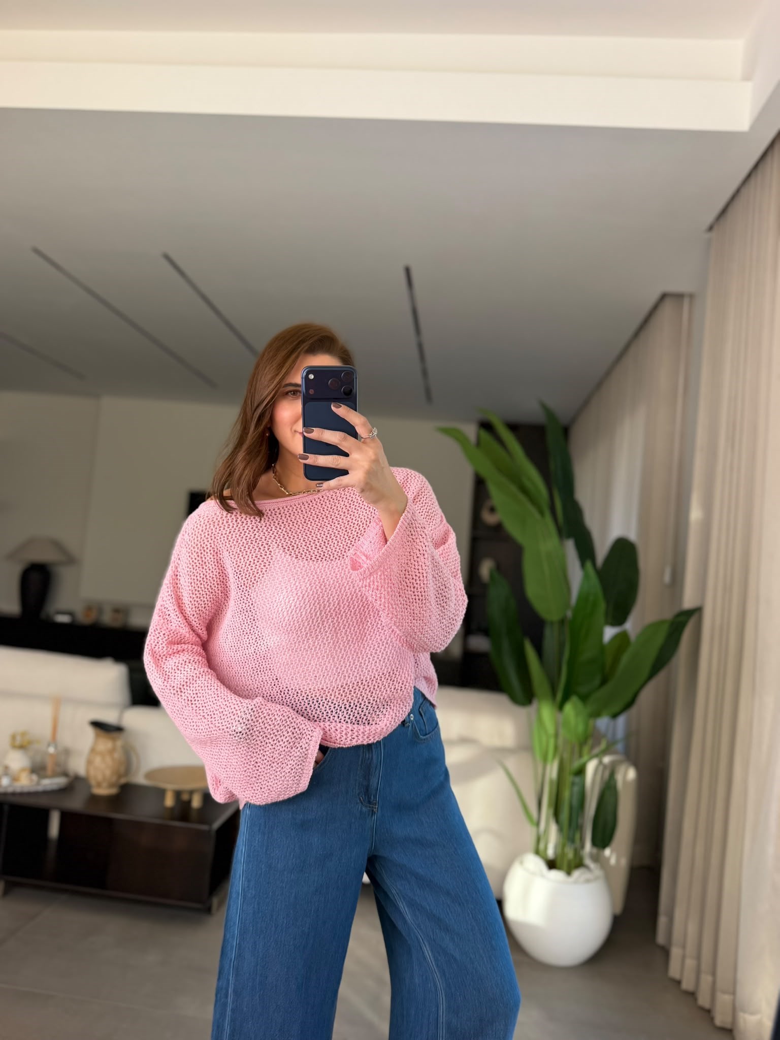 Pembe Geniş Yaka Merserize