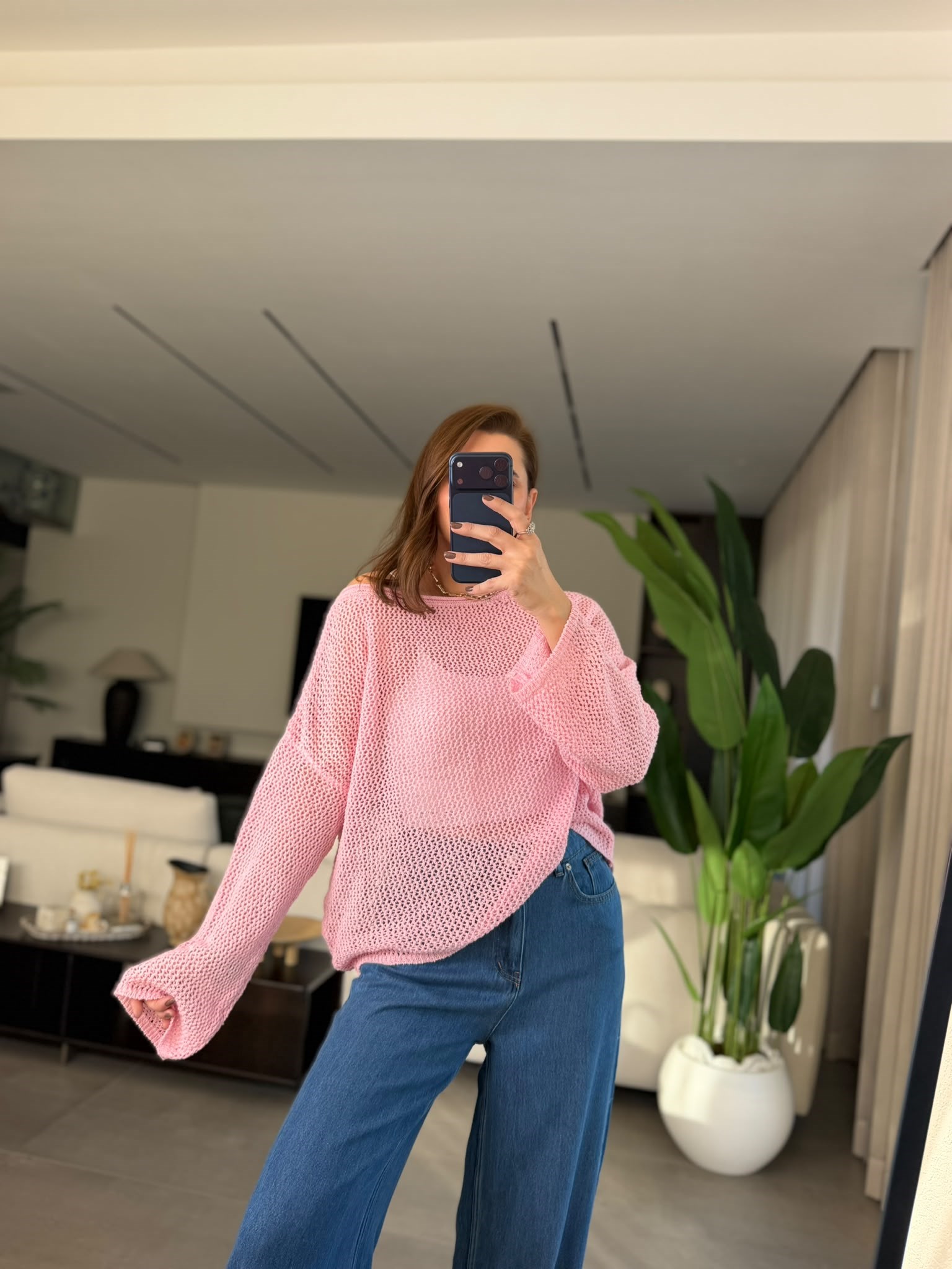 Pembe Geniş Yaka Merserize