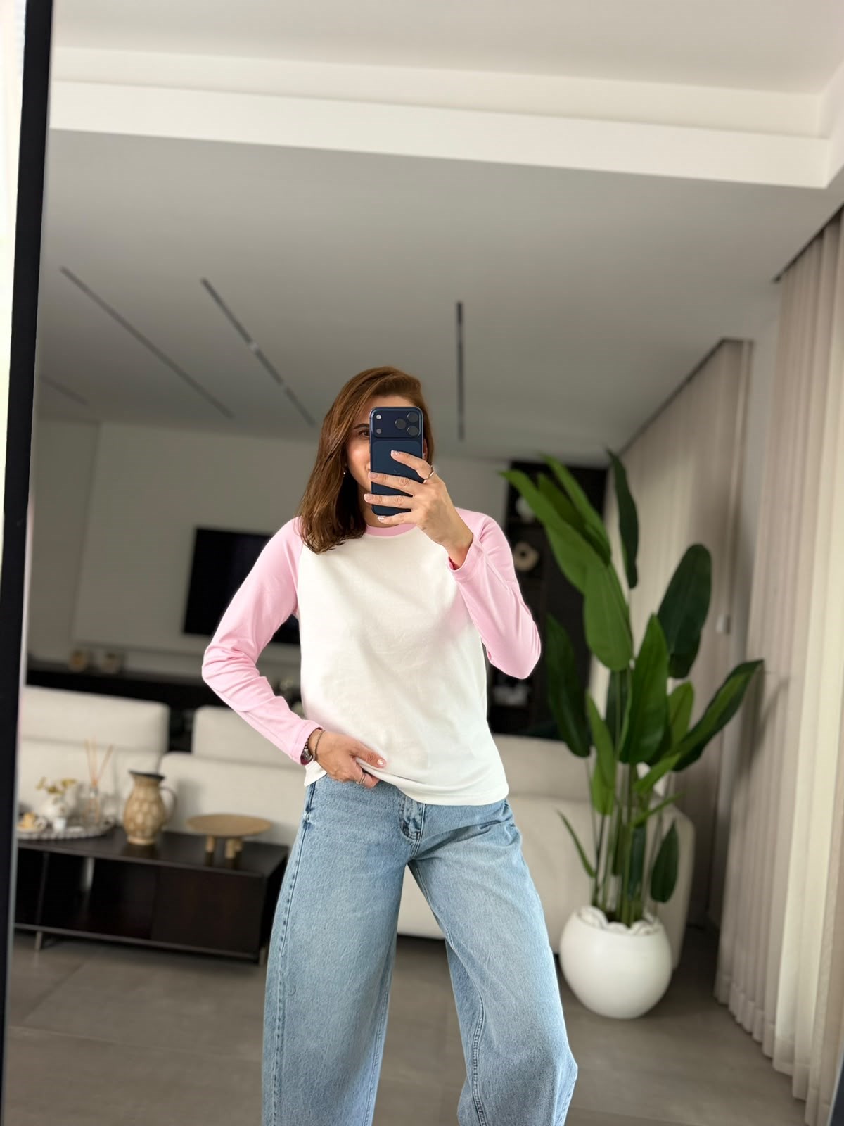 Pembe İki Renk Reglan Sweat