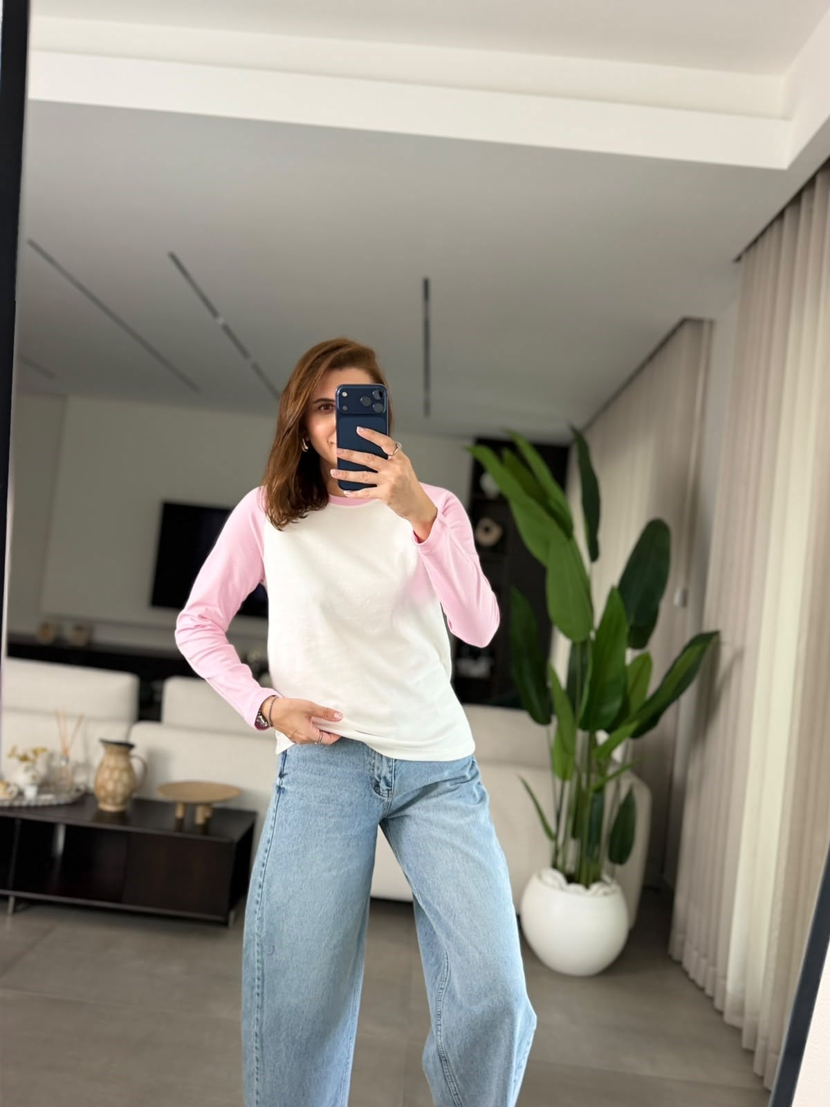 Pembe İki Renk Reglan Sweat