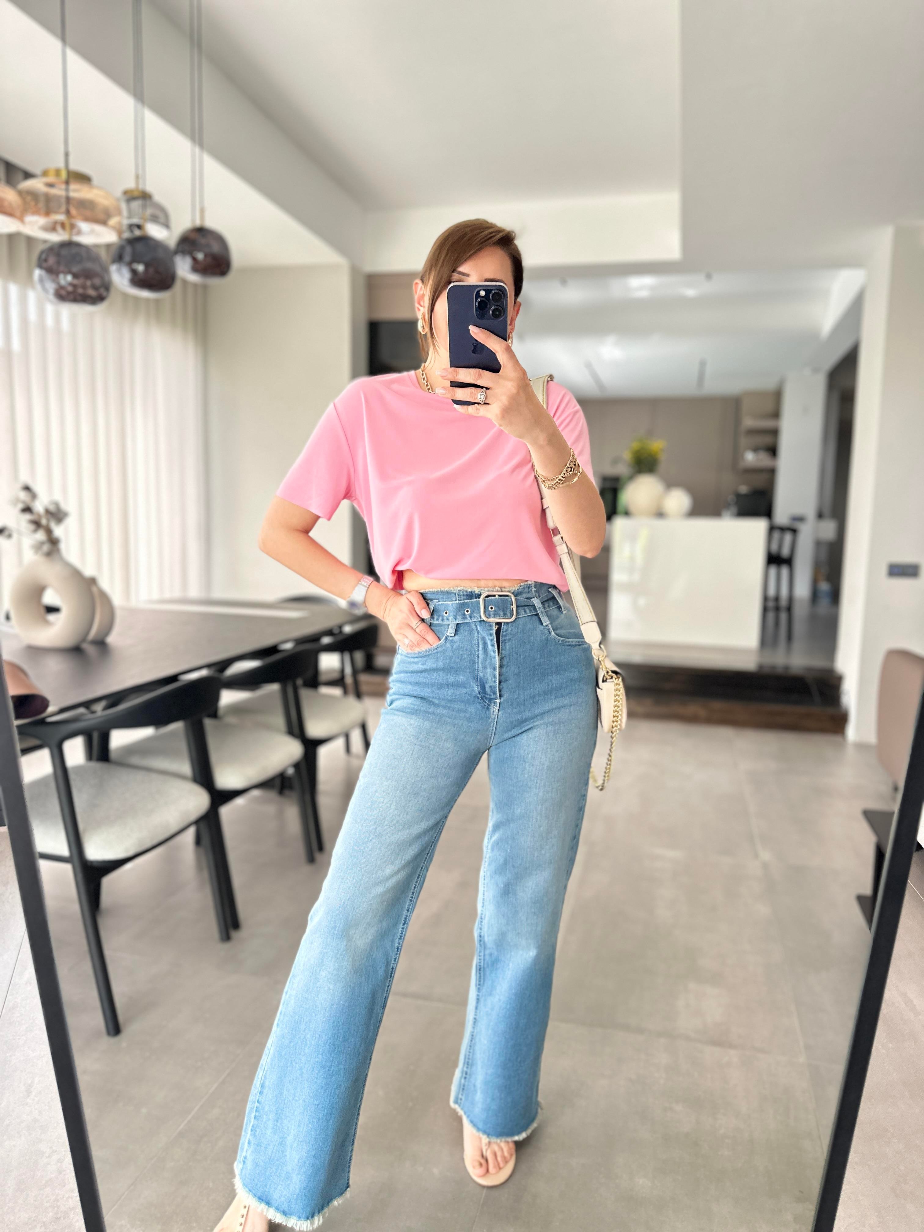 Pembe Lazer Kesim T-shirt