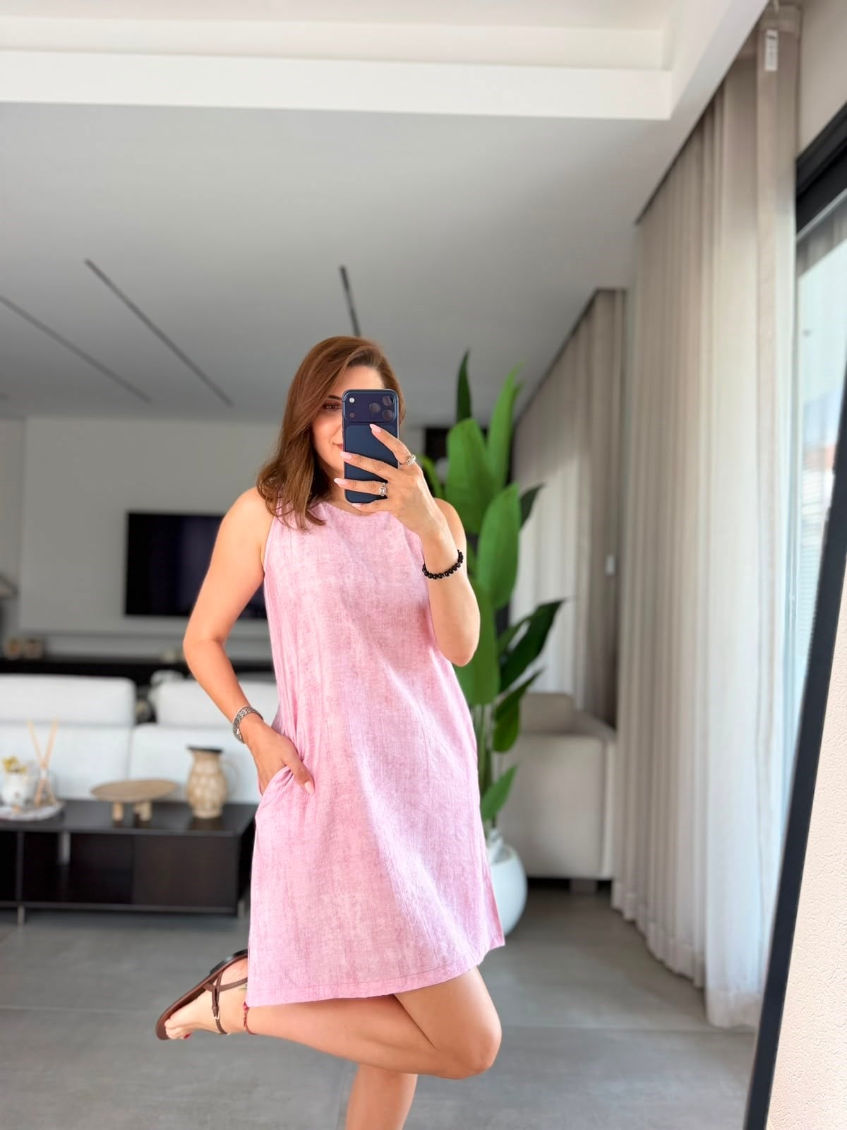 Pembe Lina Kolsuz Elbise