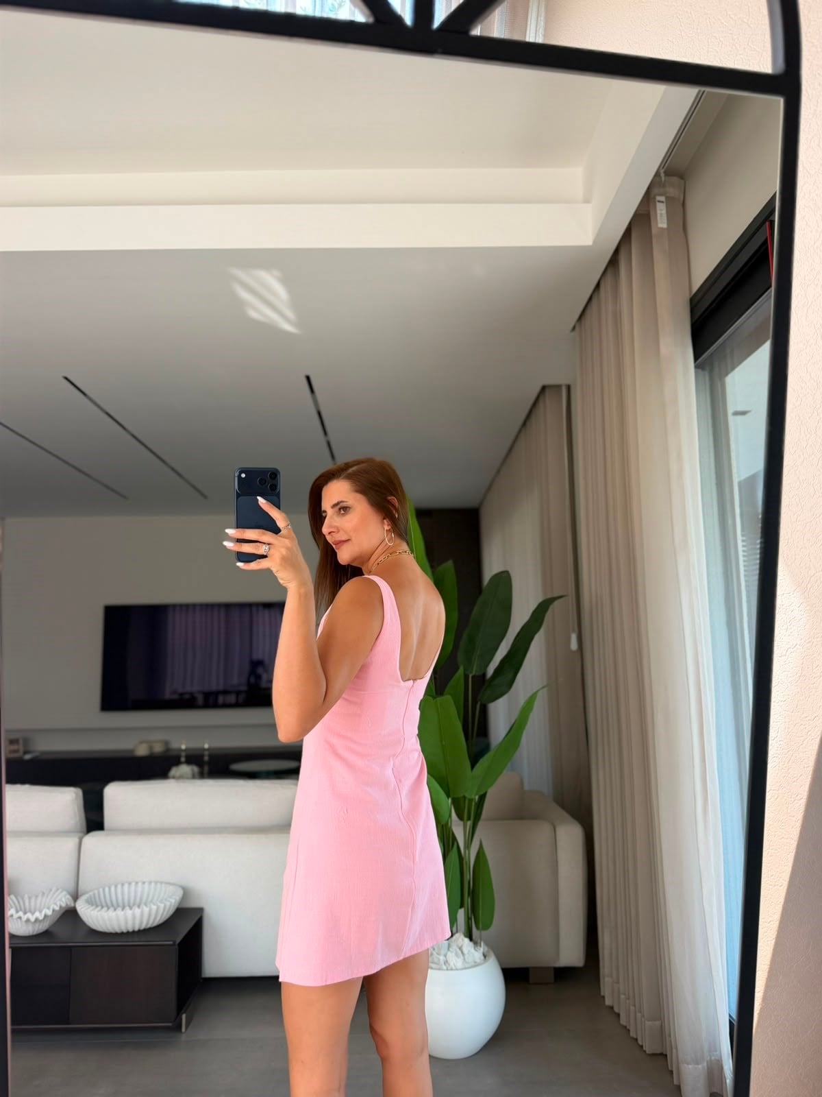 Pembe  Mini Keten Elbise