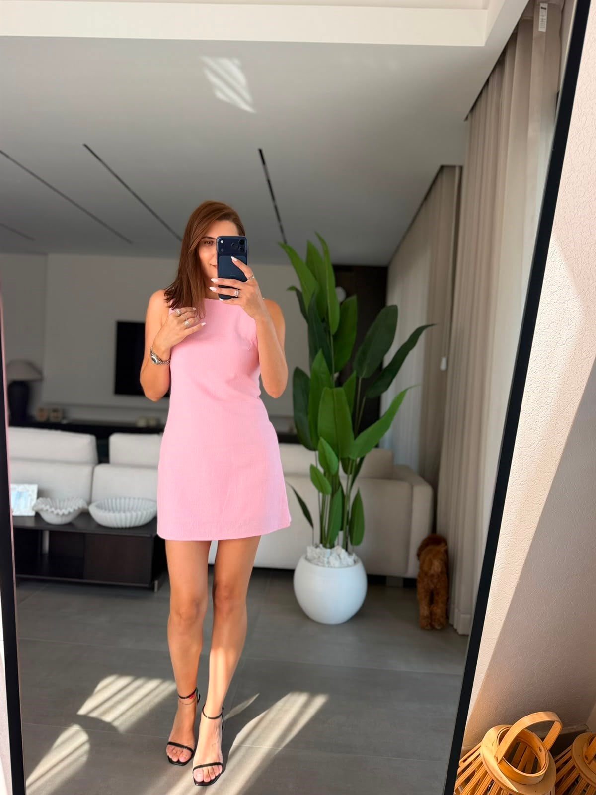 Pembe  Mini Keten Elbise