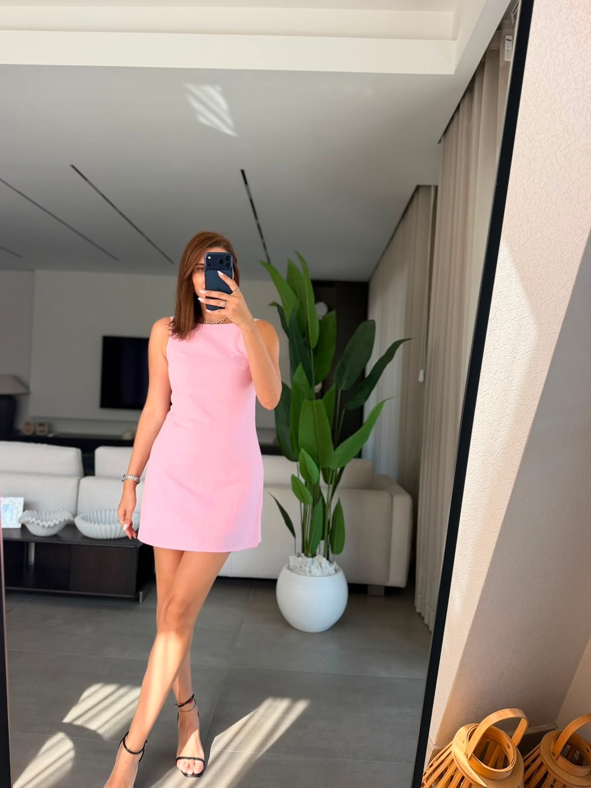 Pembe  Mini Keten Elbise