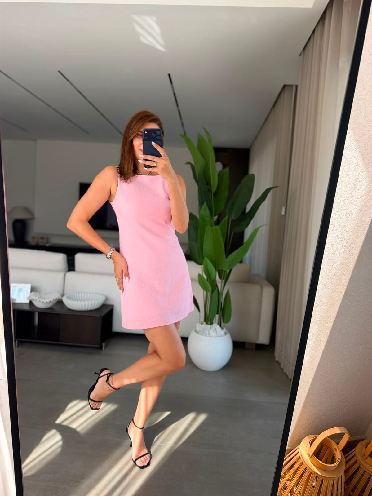 Pembe  Mini Keten Elbise