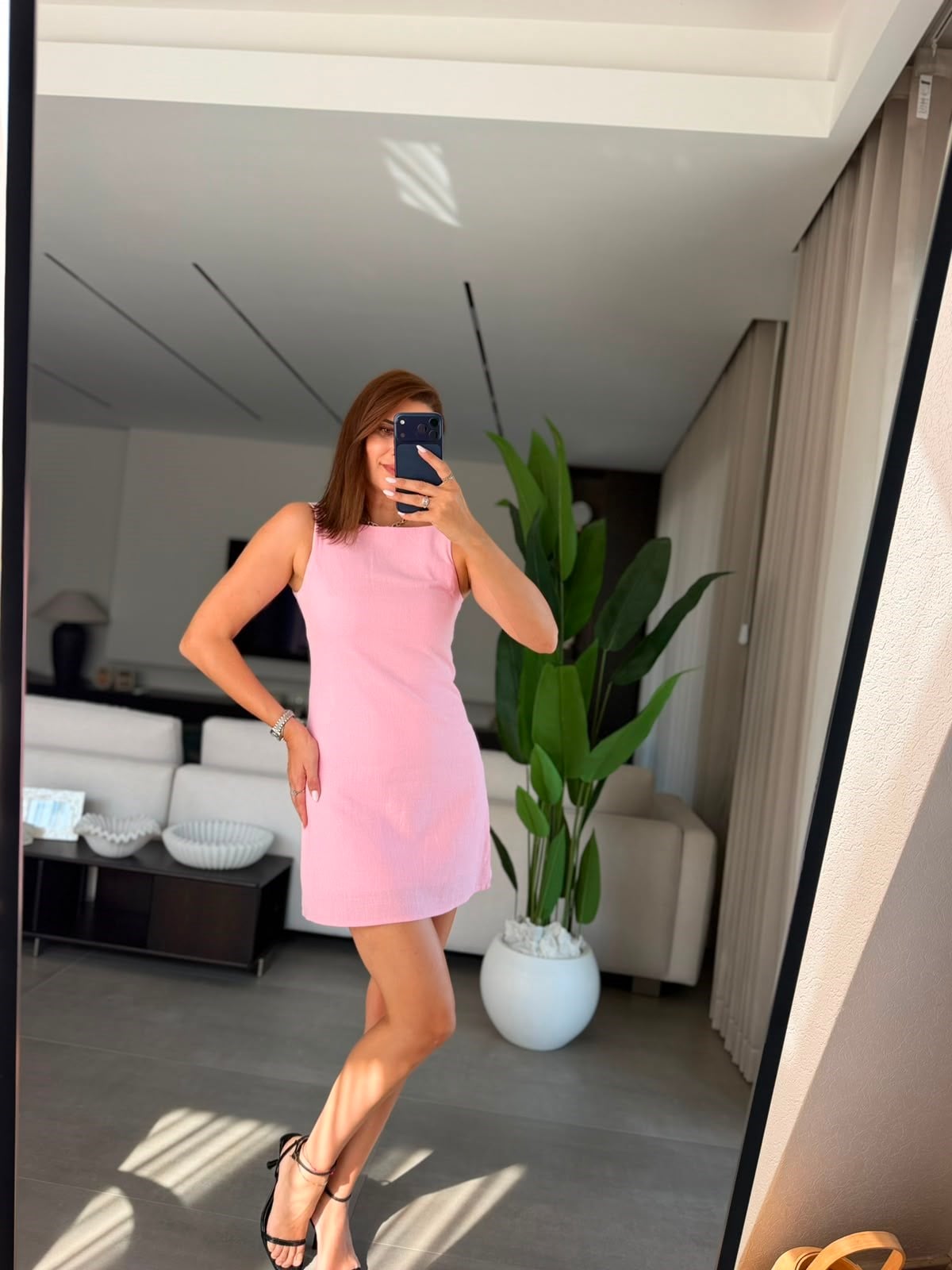 Pembe  Mini Keten Elbise