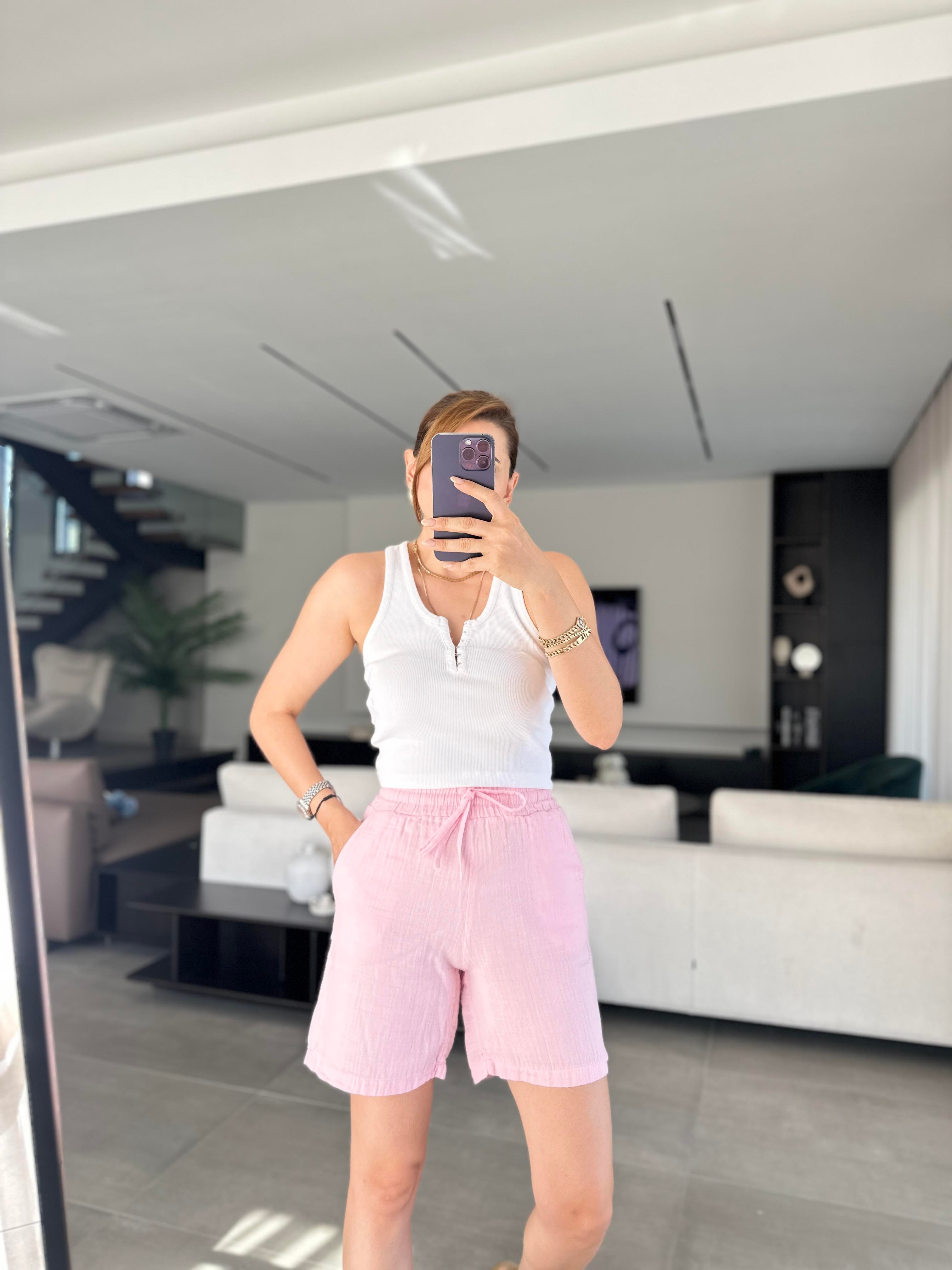 Pembe Müslin Şort