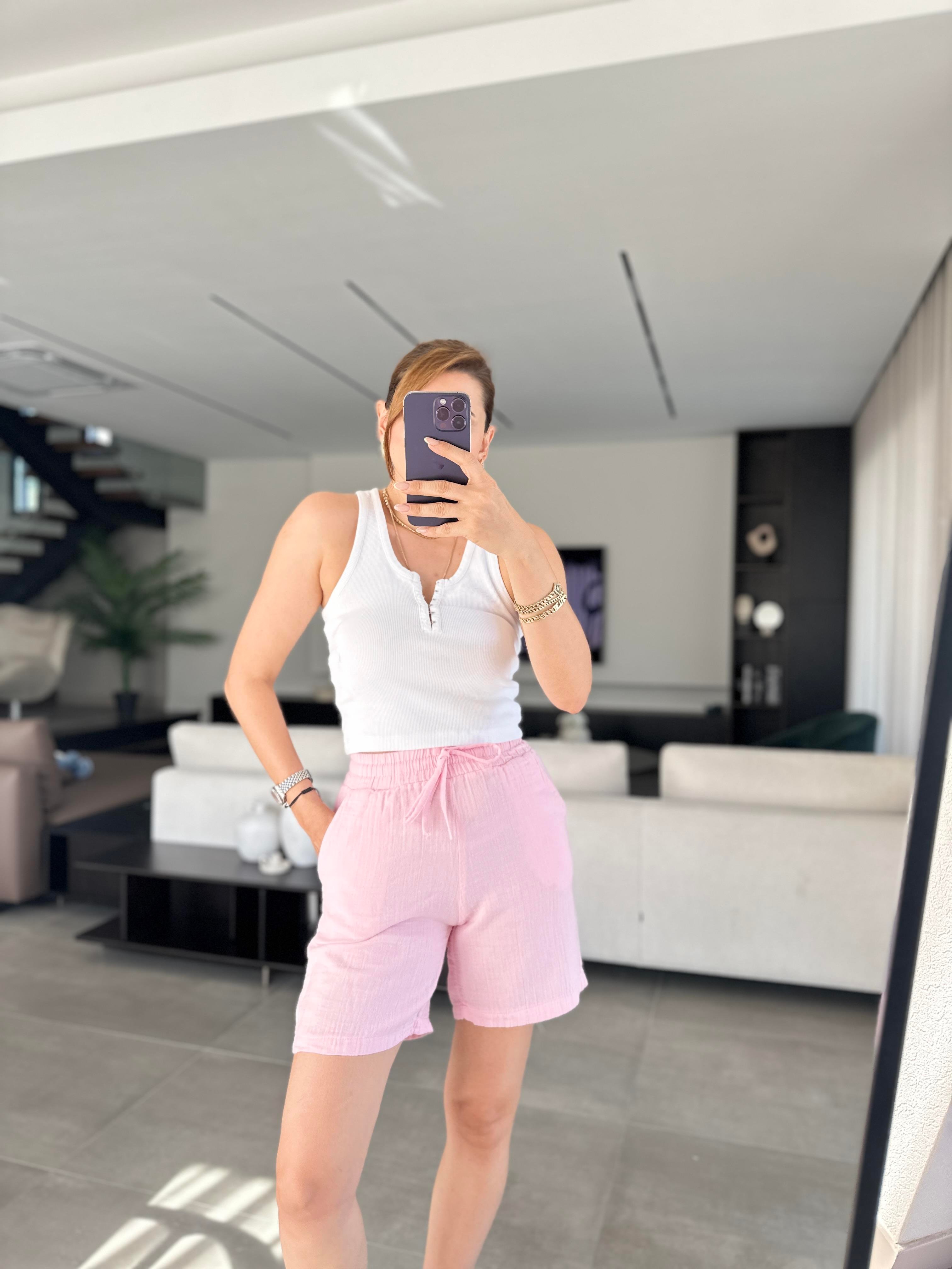 Pembe Müslin Şort