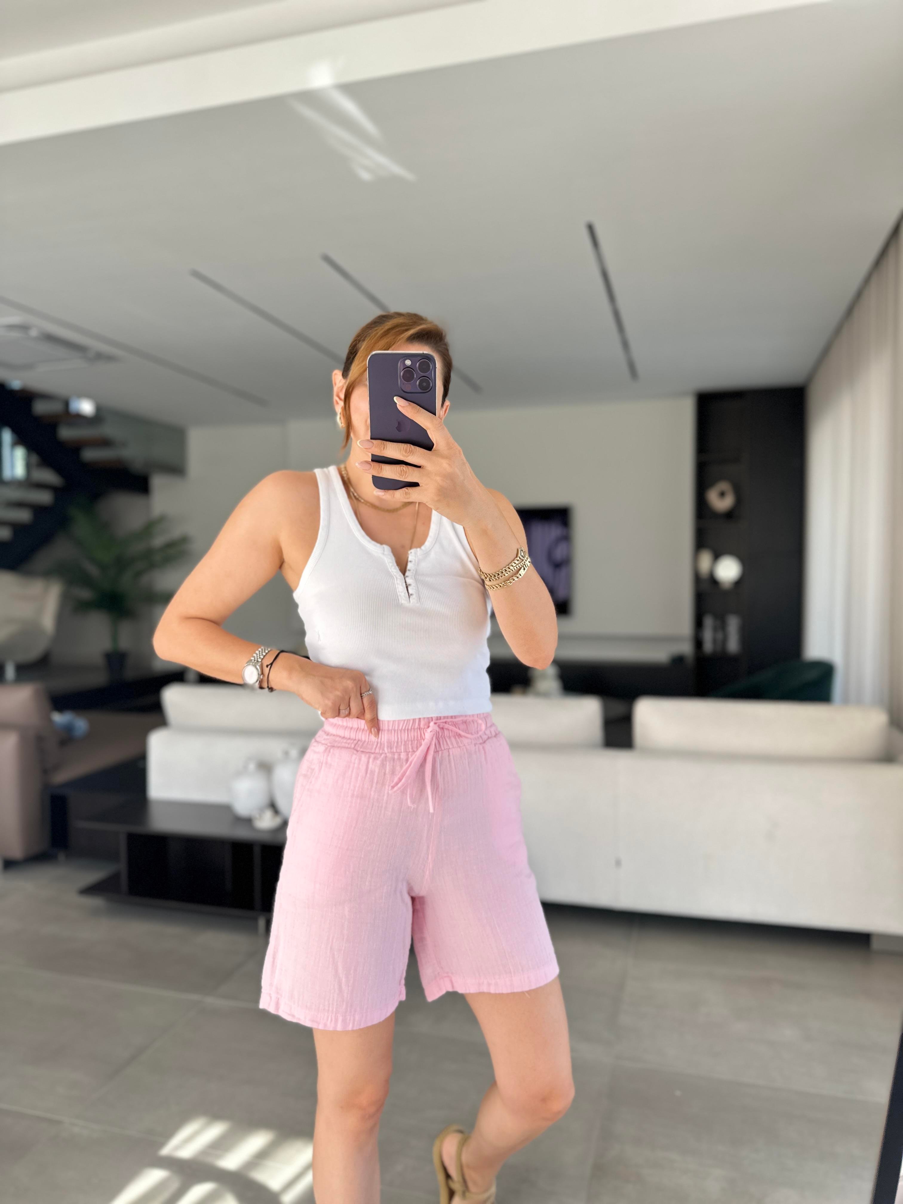 Pembe Müslin Şort