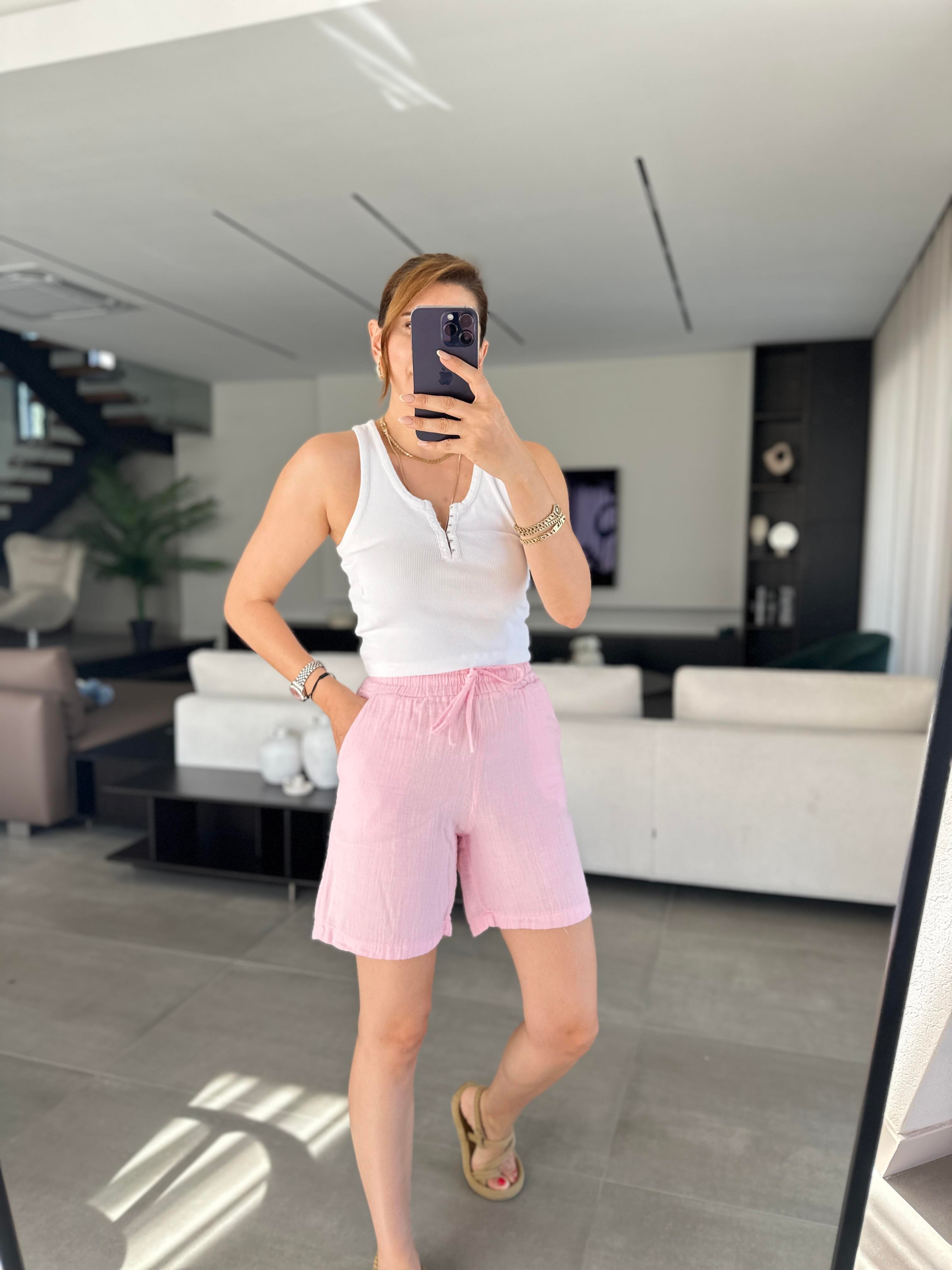 Pembe Müslin Şort
