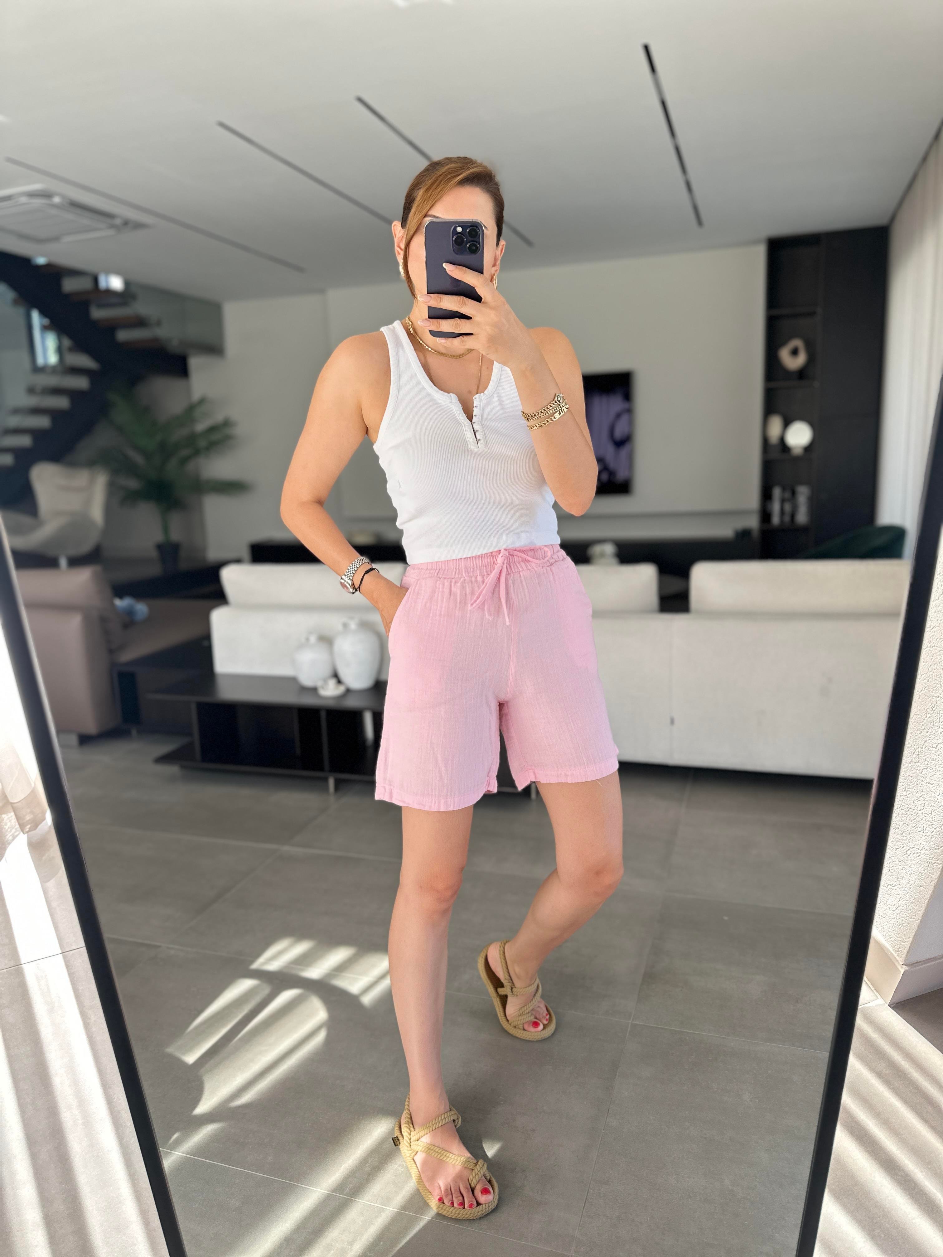 Pembe Müslin Şort