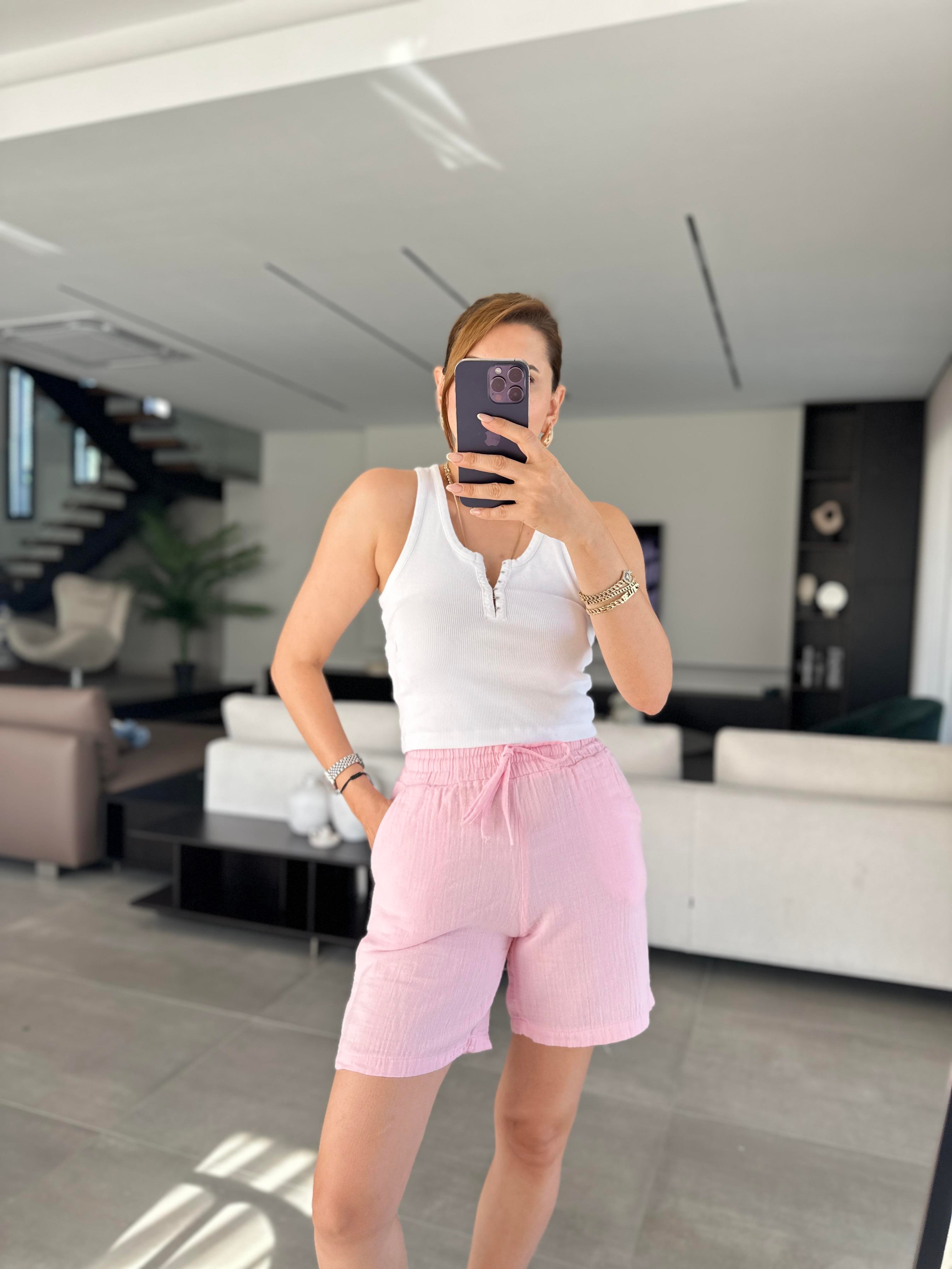 Pembe Müslin Şort