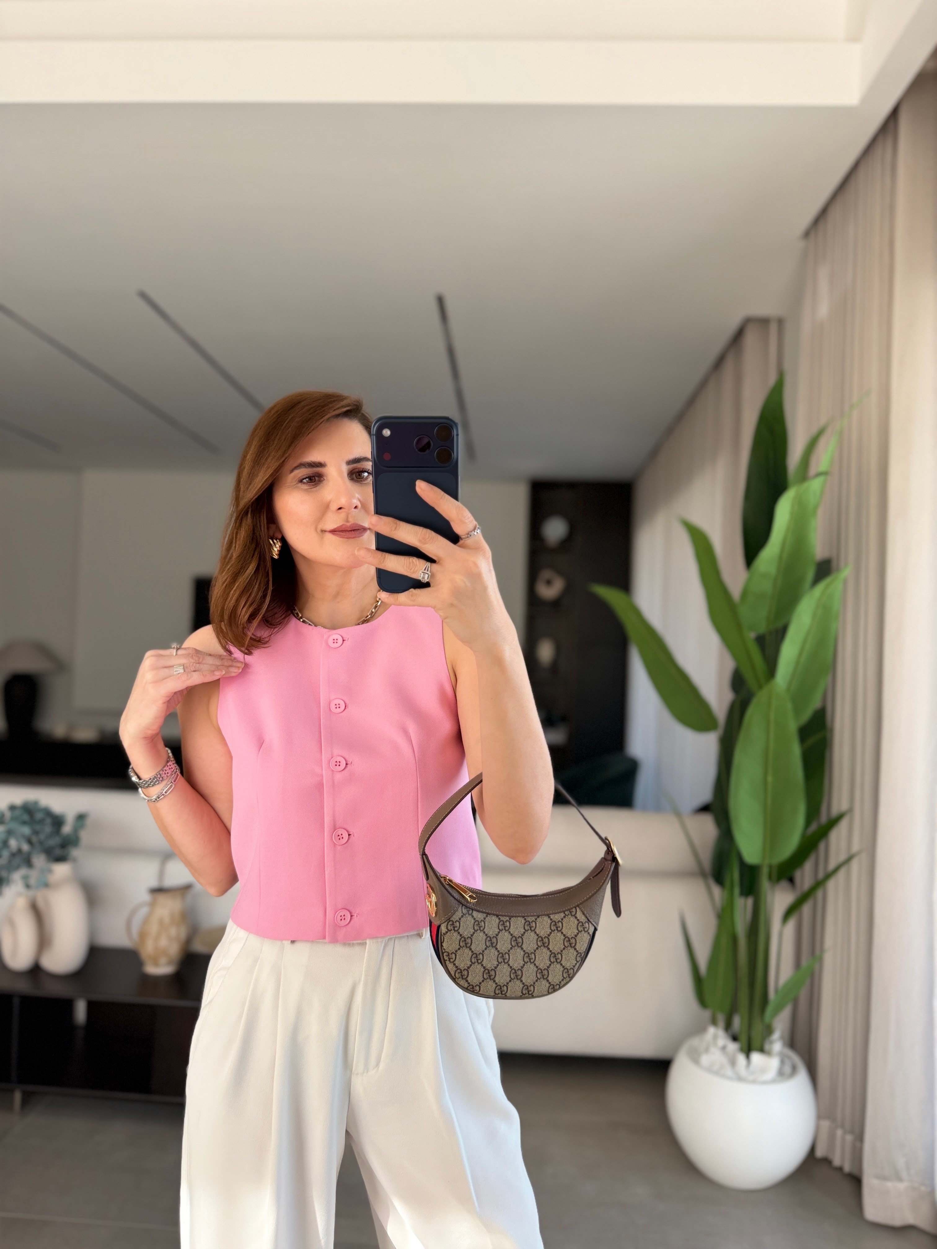 Pembe Önü Düğmeli Yelek
