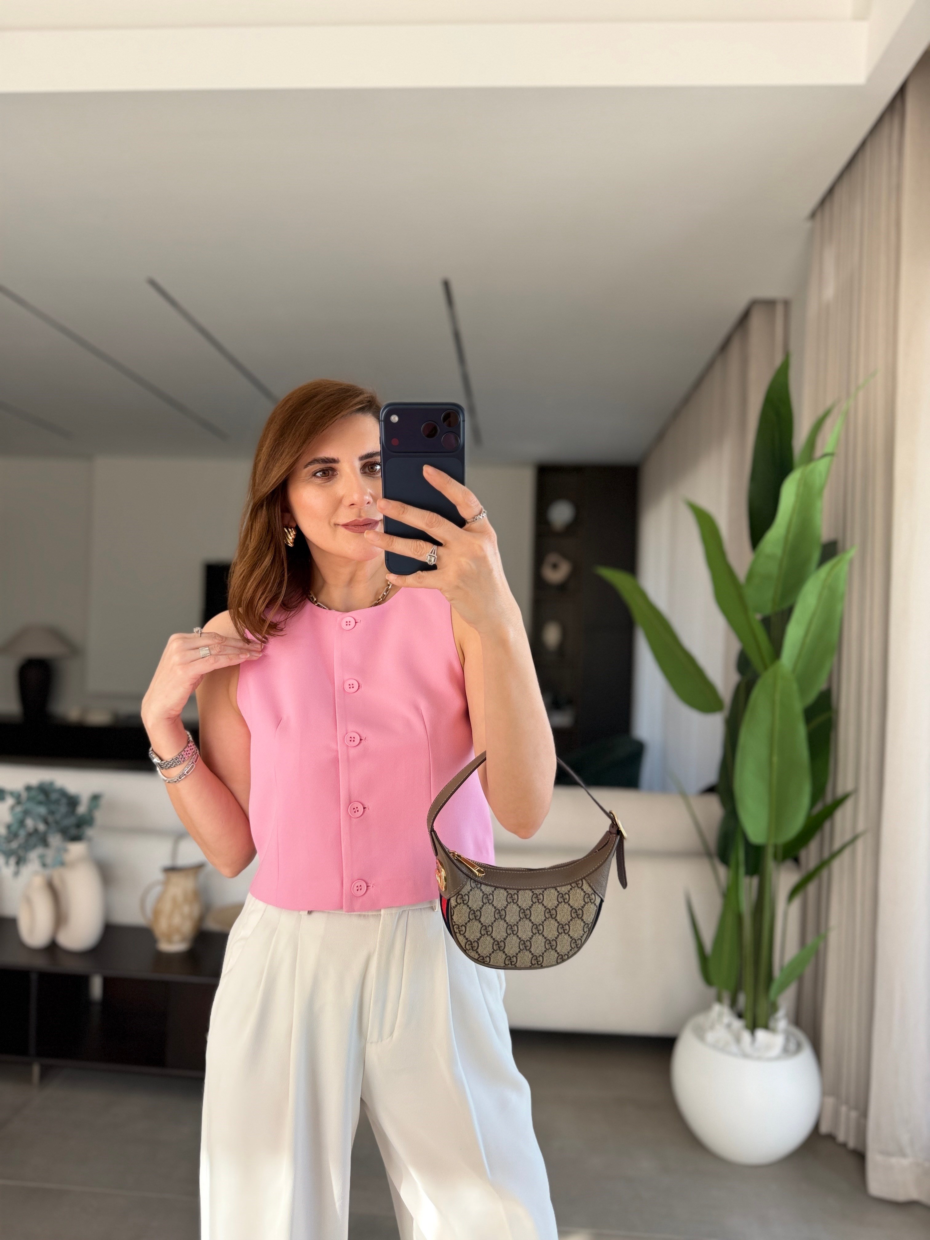 Pembe Önü Düğmeli Yelek