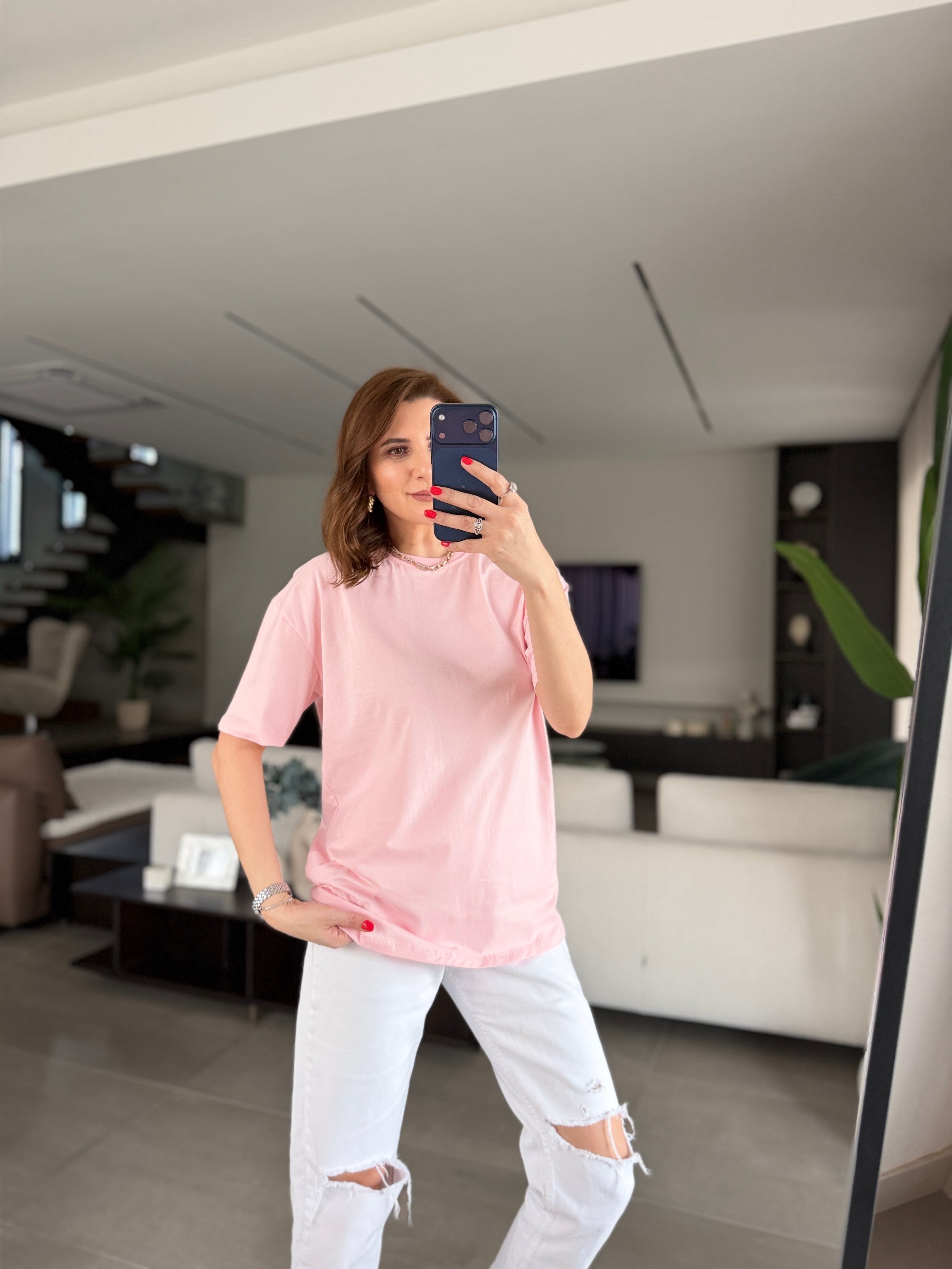 Pembe Oversize Basic T-shirt