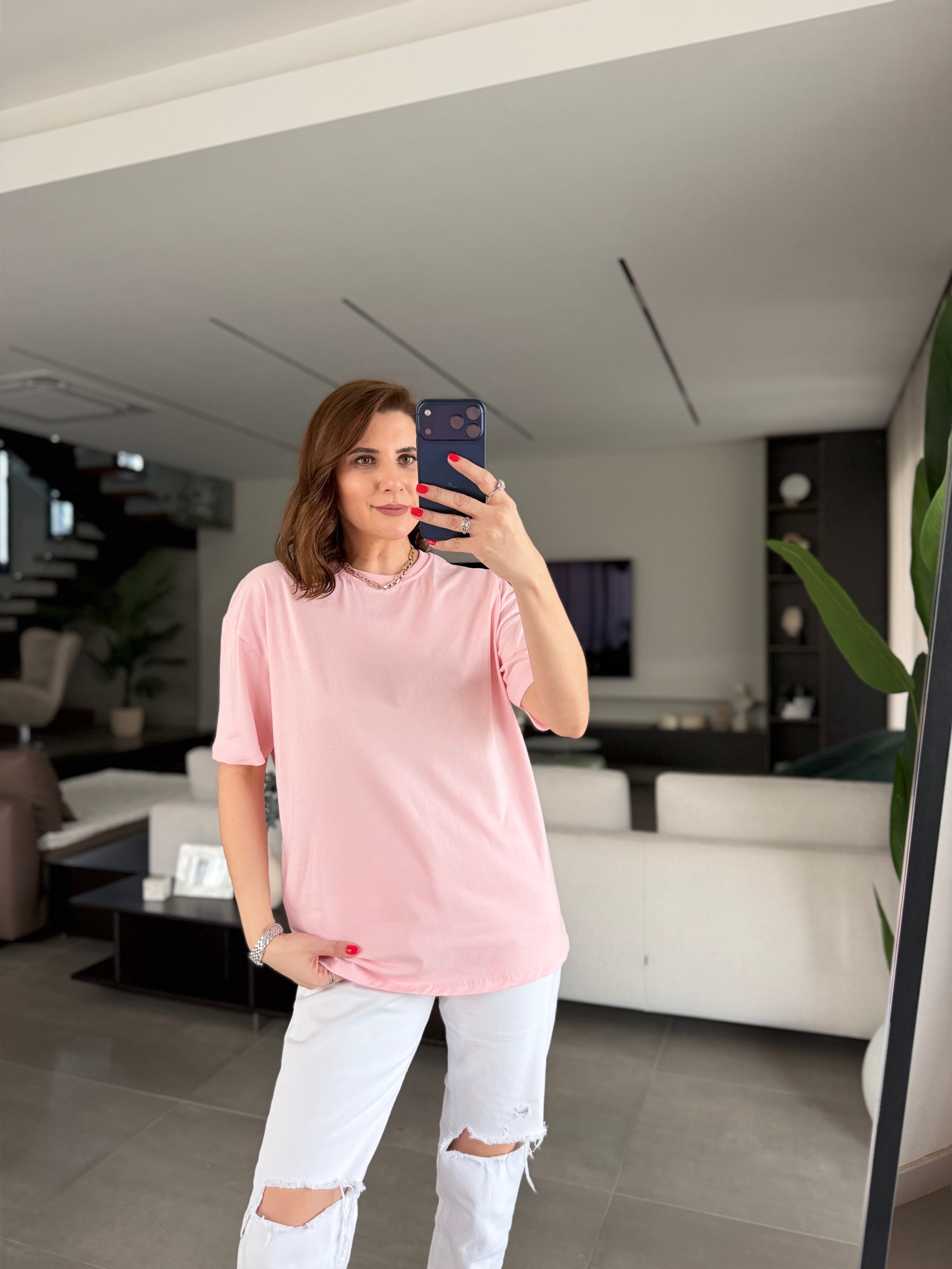 Pembe Oversize Basic T-shirt