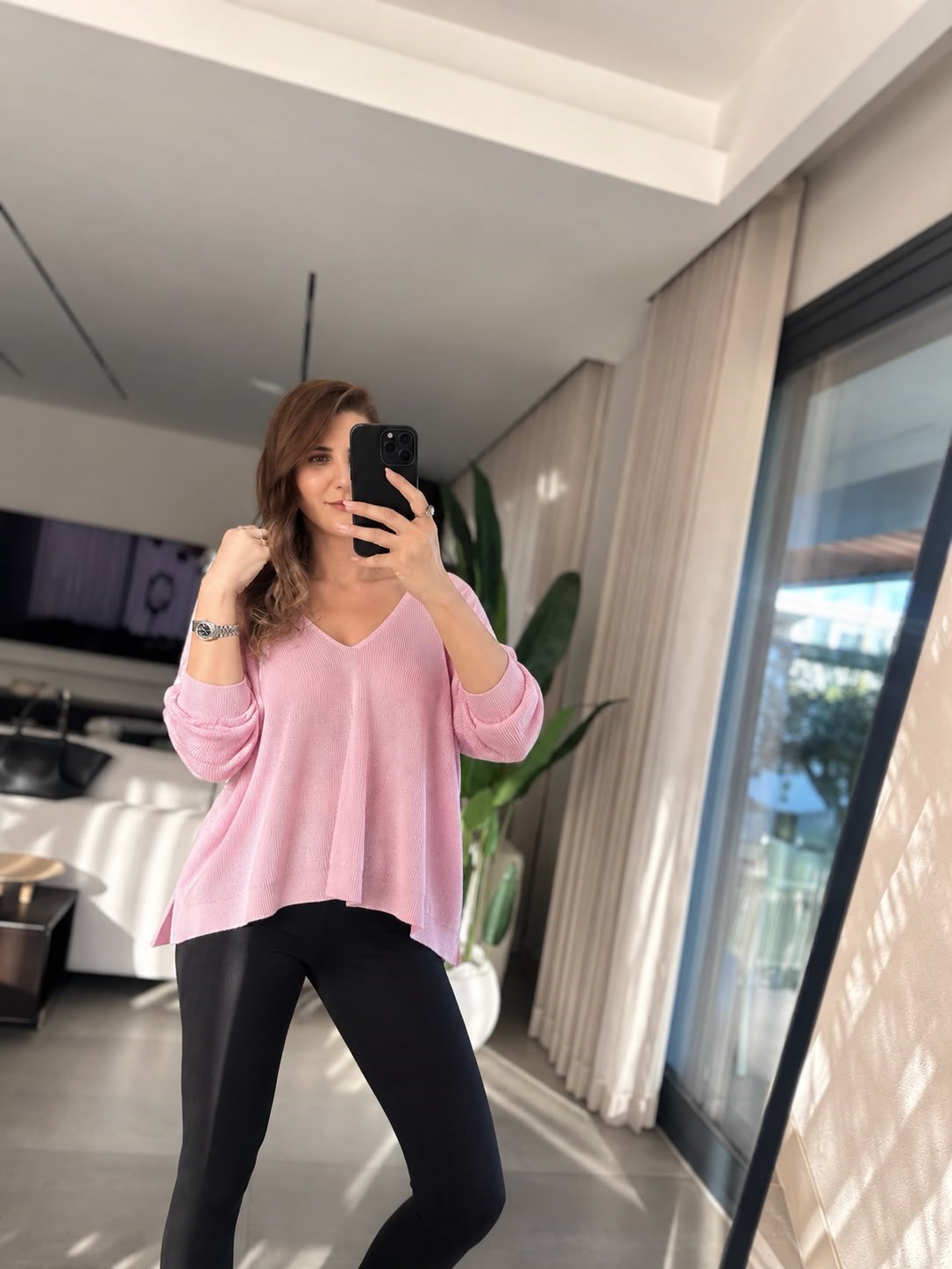 Pembe Pamela V Yaka Triko