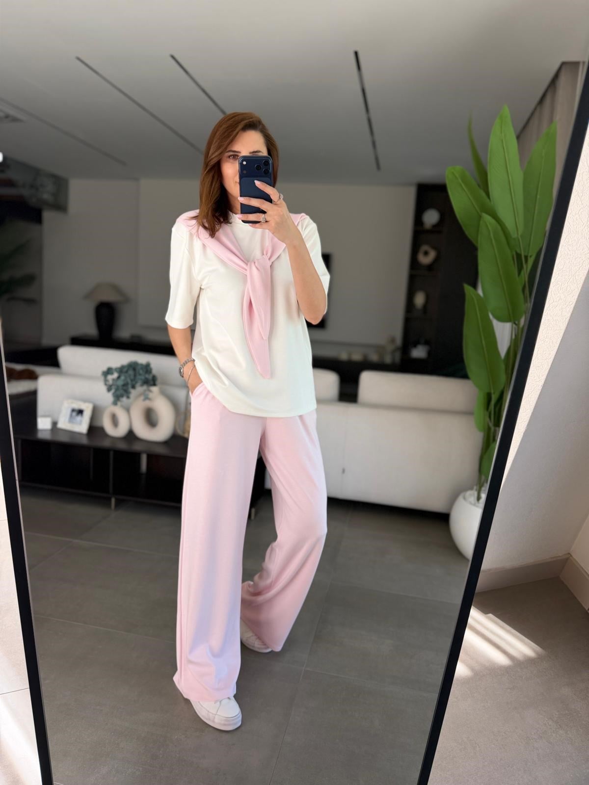 Pembe Şal Görünümlü Tshırt Pantolon Takım