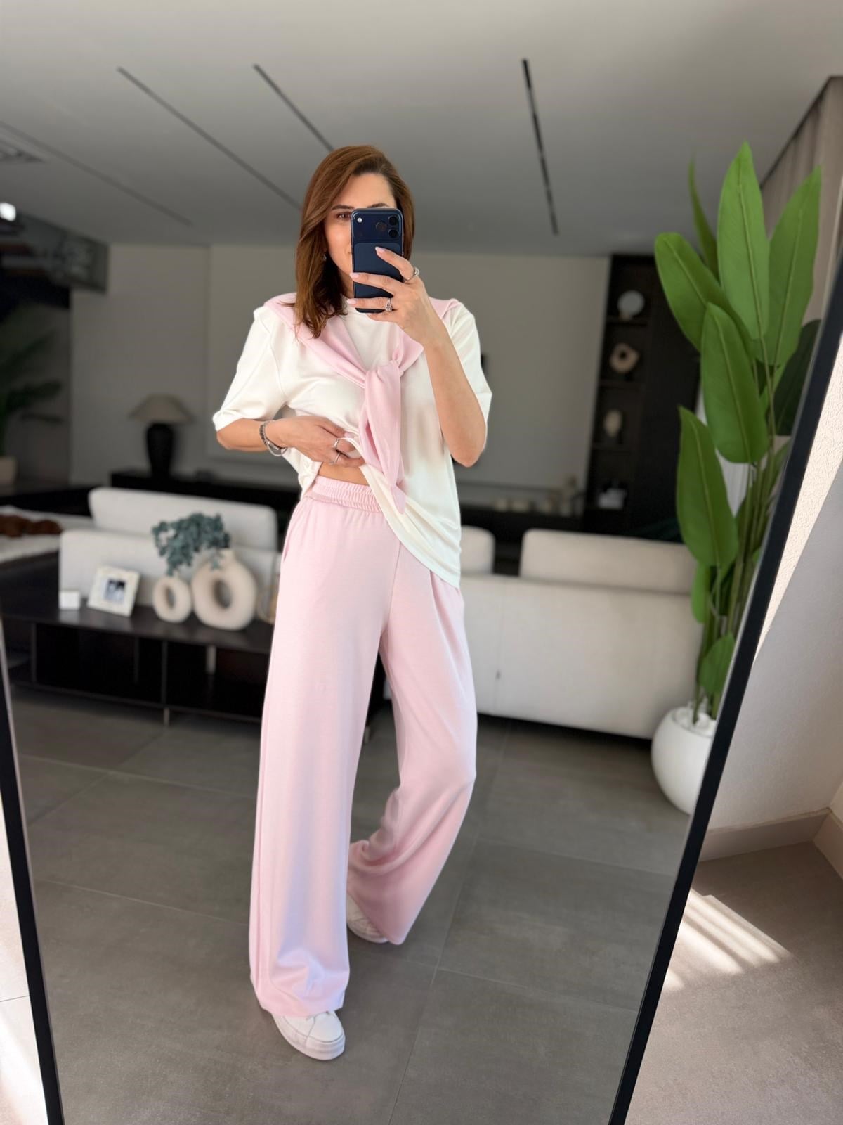 Pembe Şal Görünümlü Tshırt Pantolon Takım