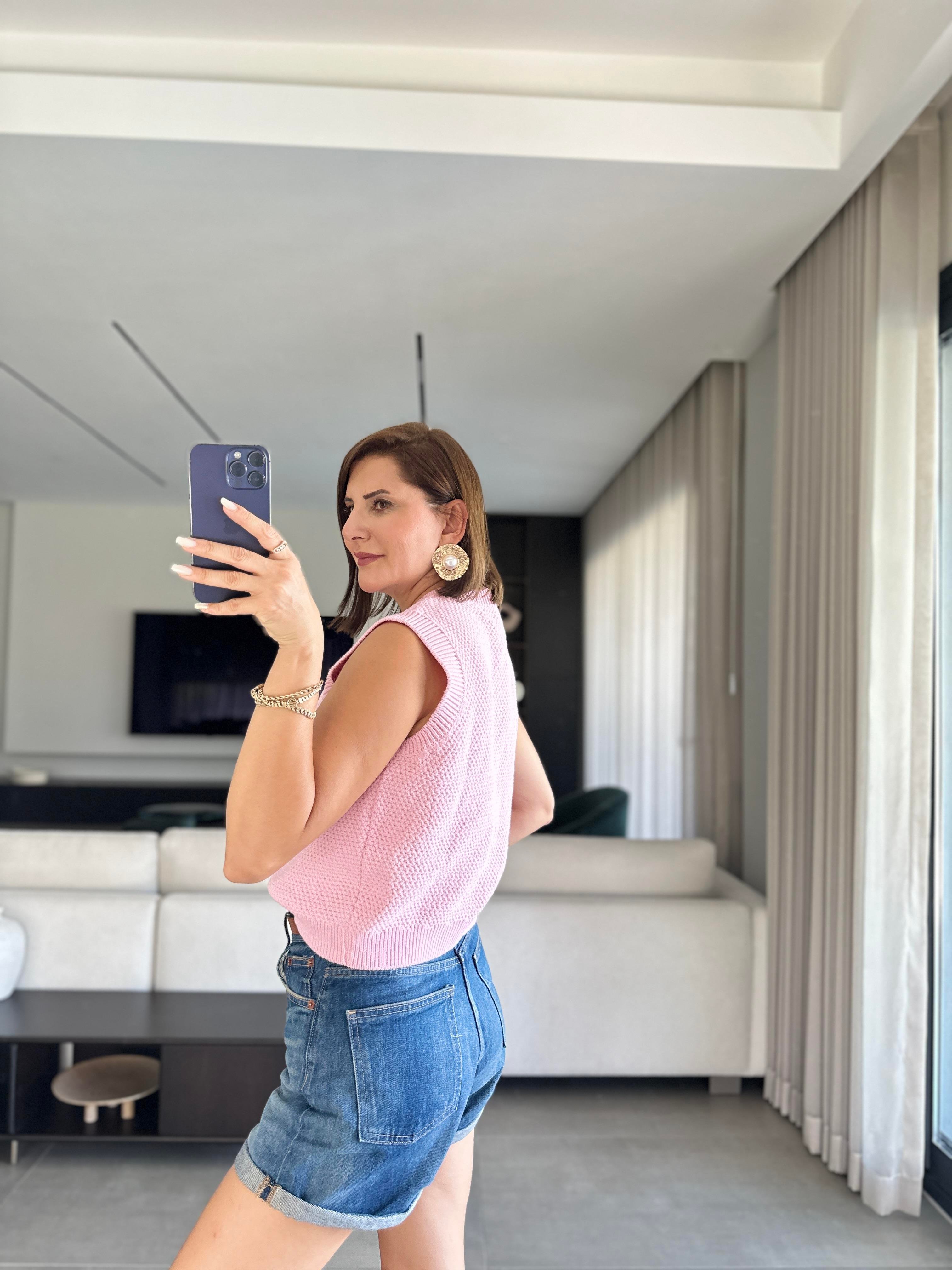 Pembe Salyangoz Düğmeli Yelek