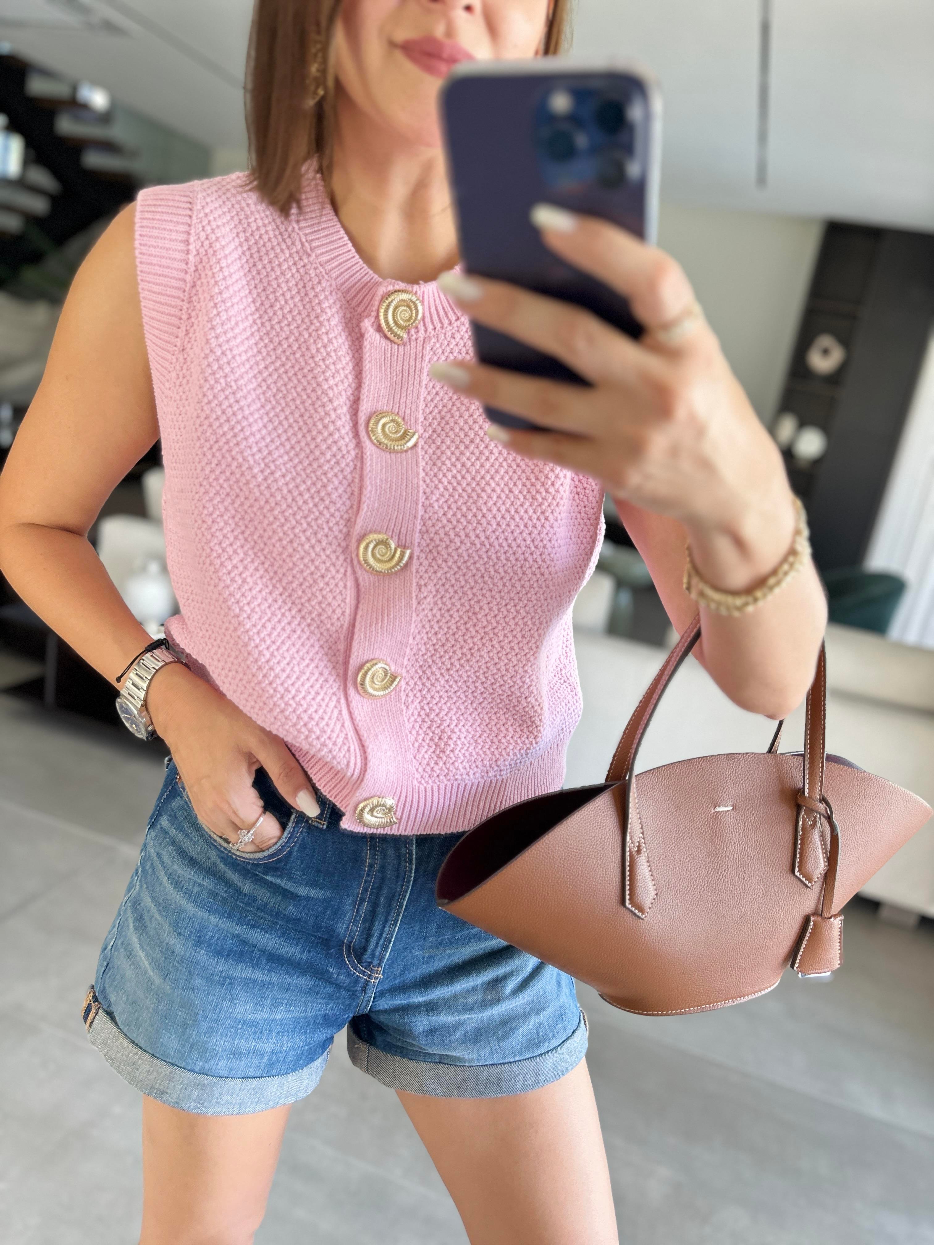 Pembe Salyangoz Düğmeli Yelek