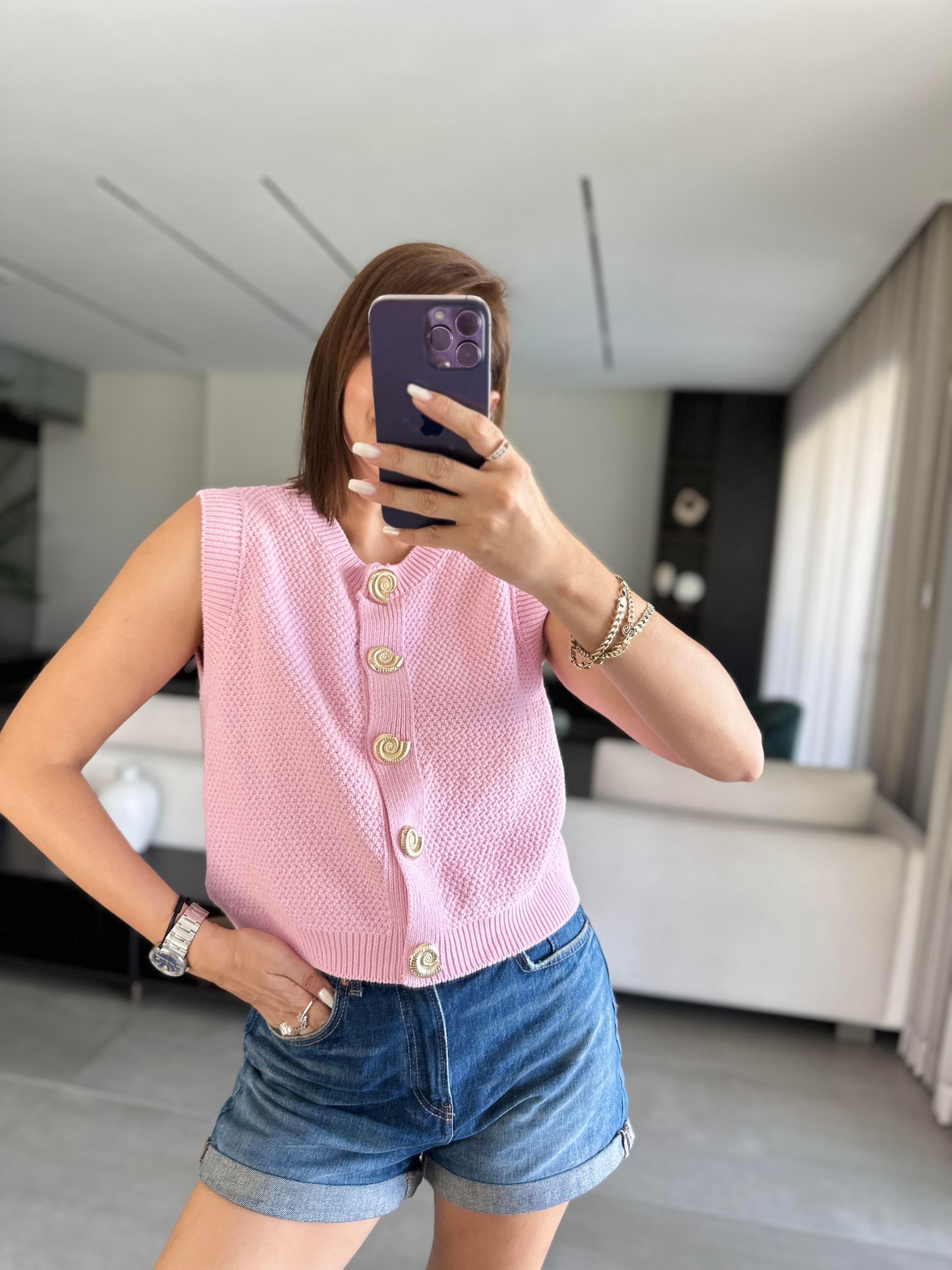 Pembe Salyangoz Düğmeli Yelek