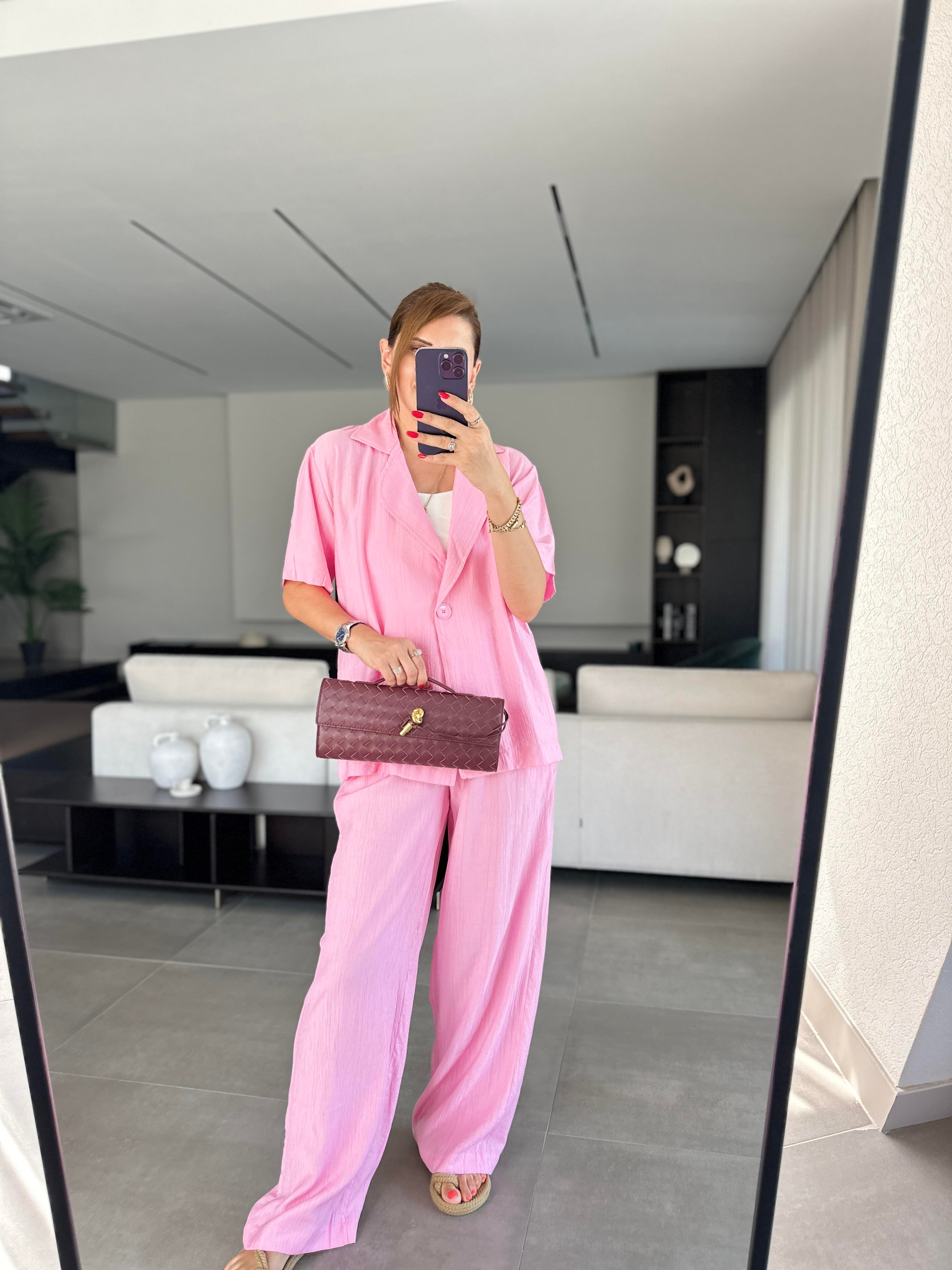 Pembe Tek Düğmeli Modal Takım