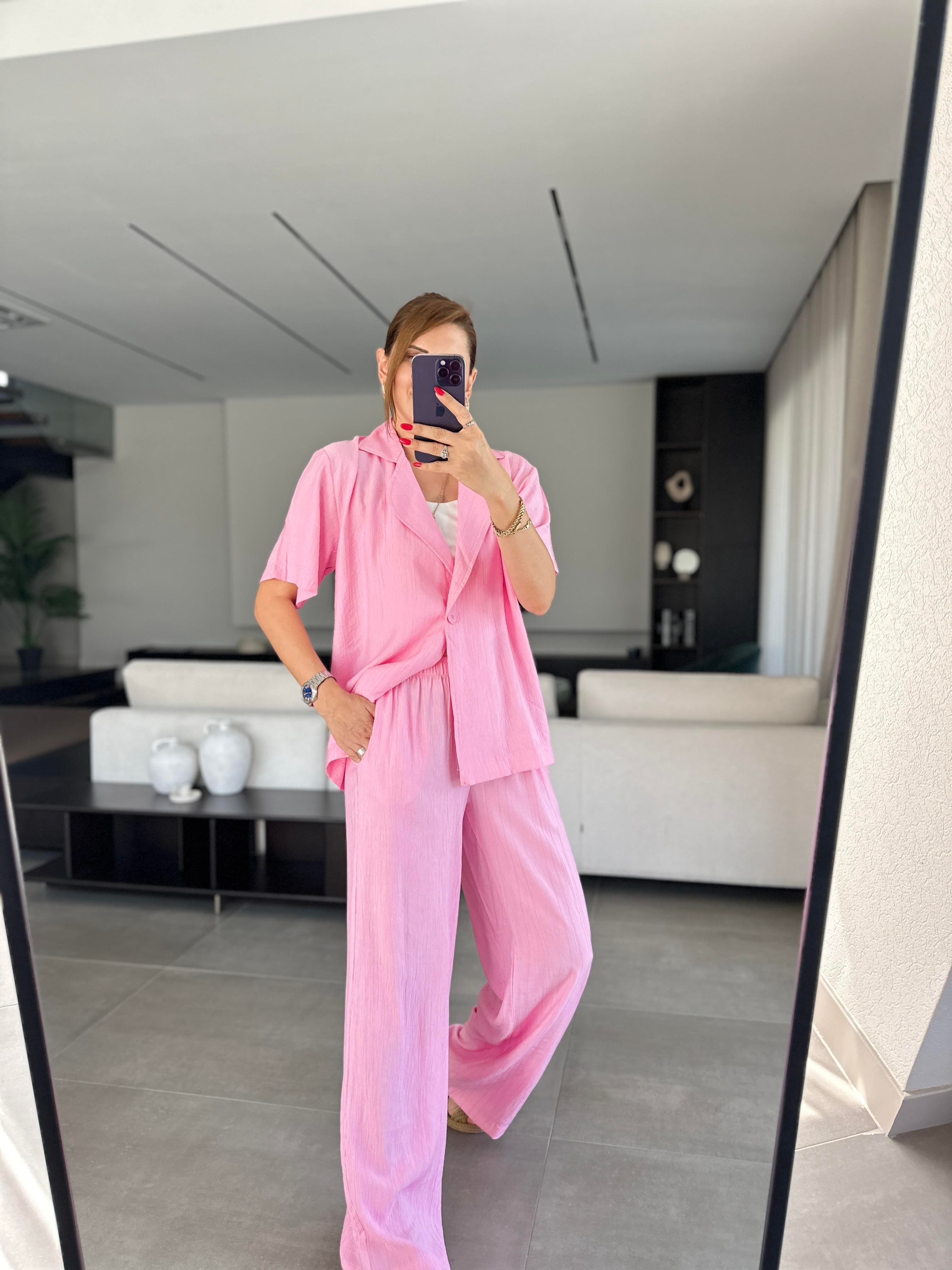 Pembe Tek Düğmeli Modal Takım