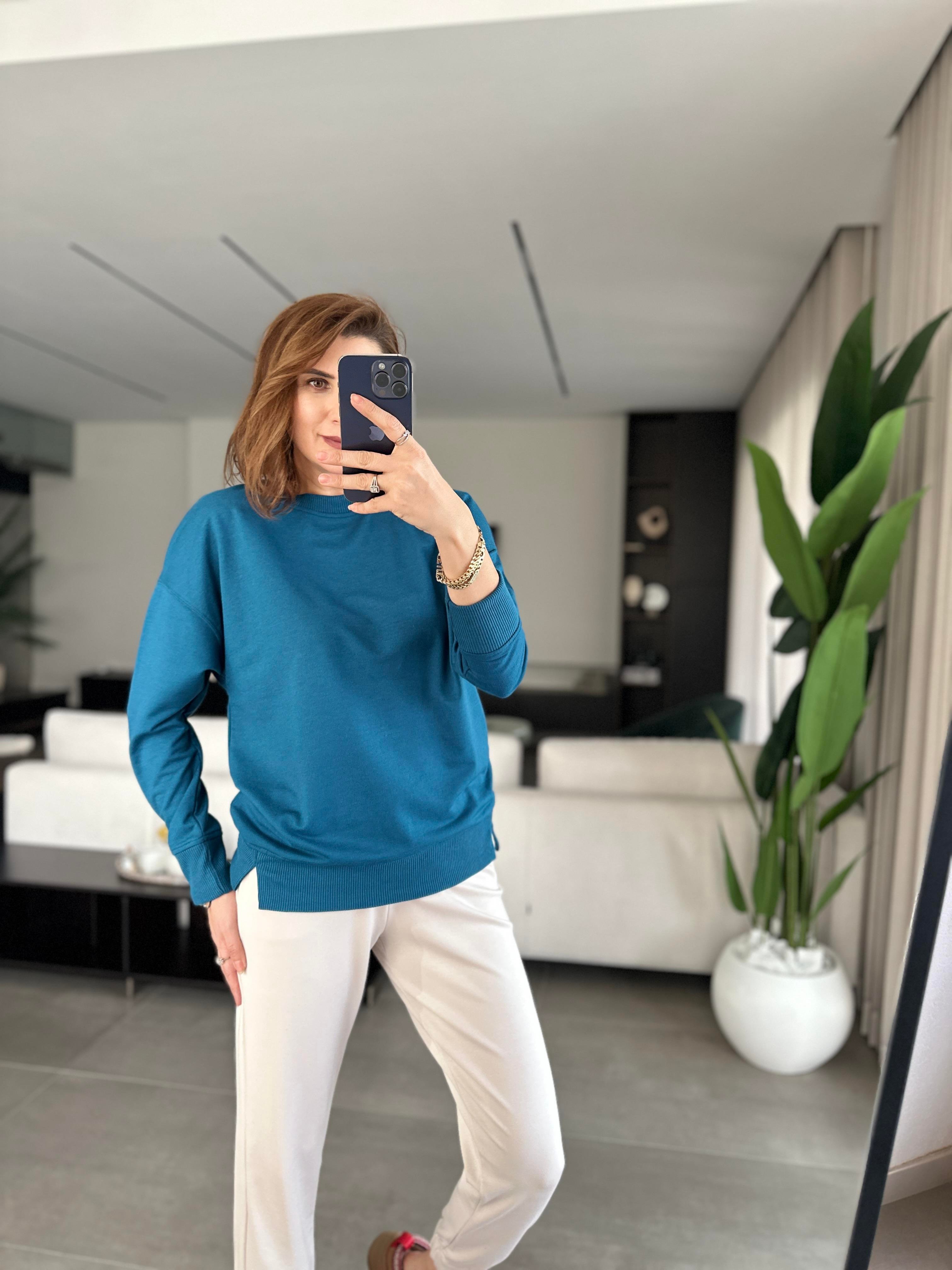 Petrol Basic Bisiklet Yaka Sweat