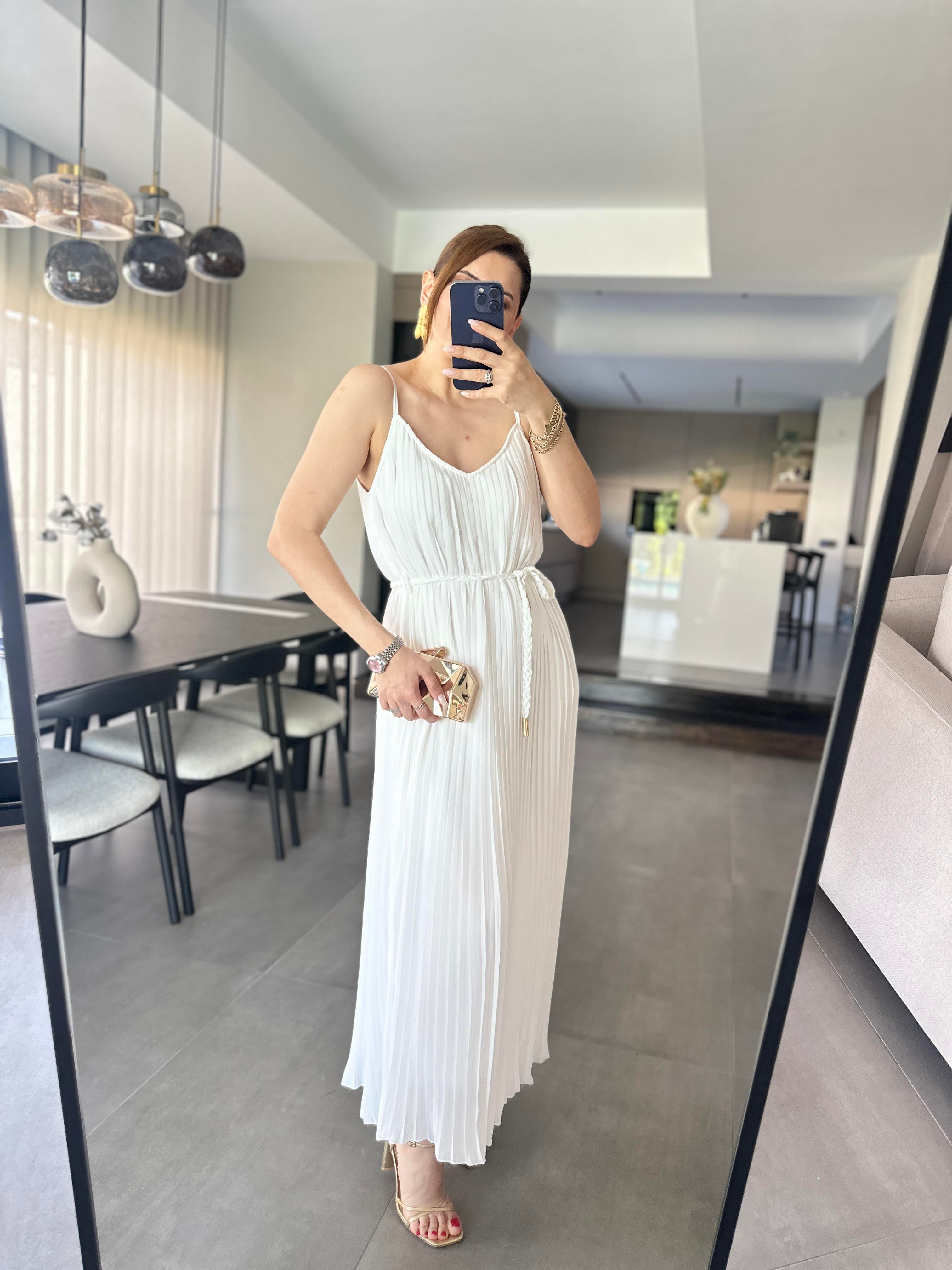 Piliseli İp Askılı Elbise