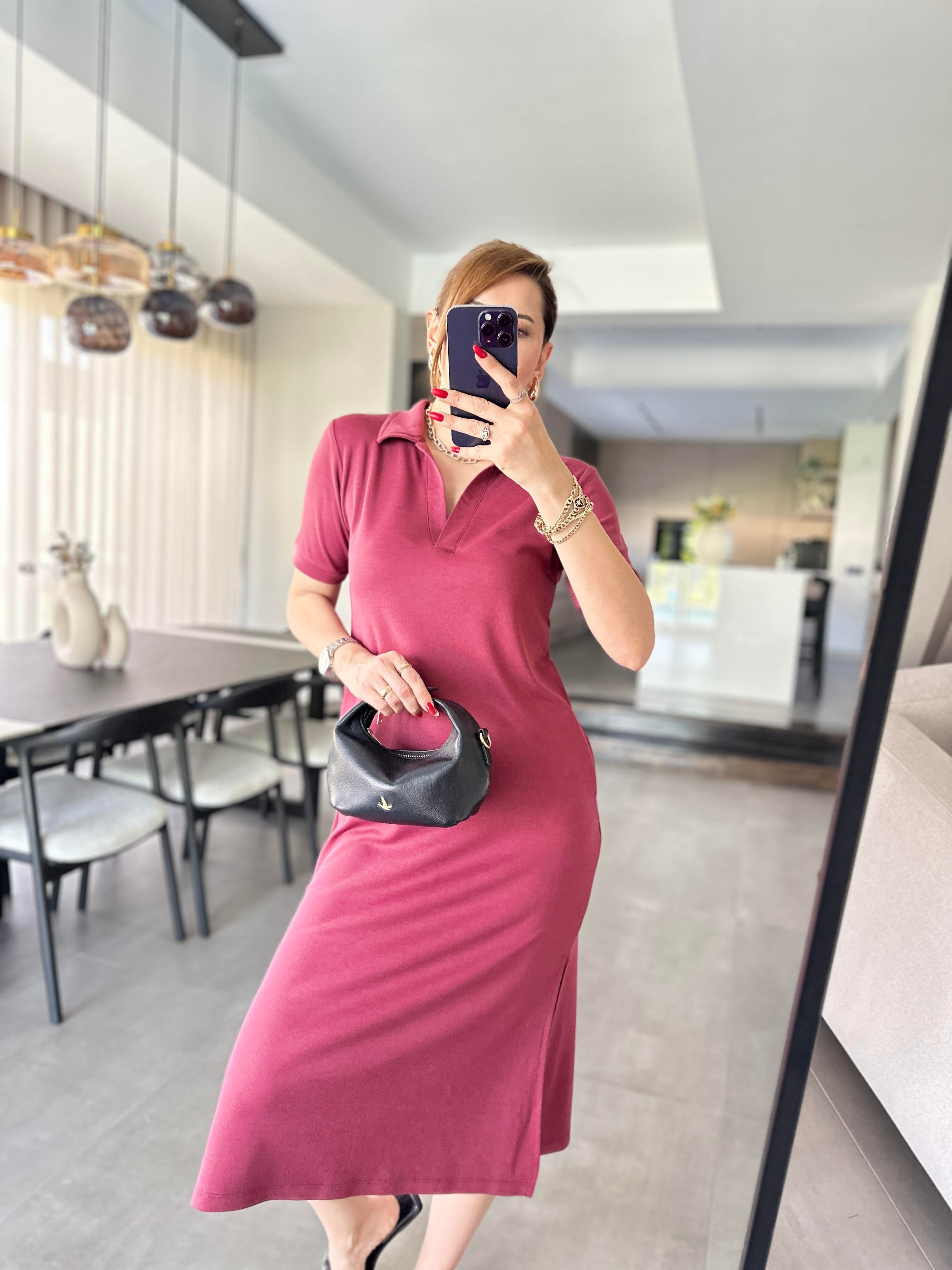 Polo Yaka Yanları Yırtmaçlı Elbise