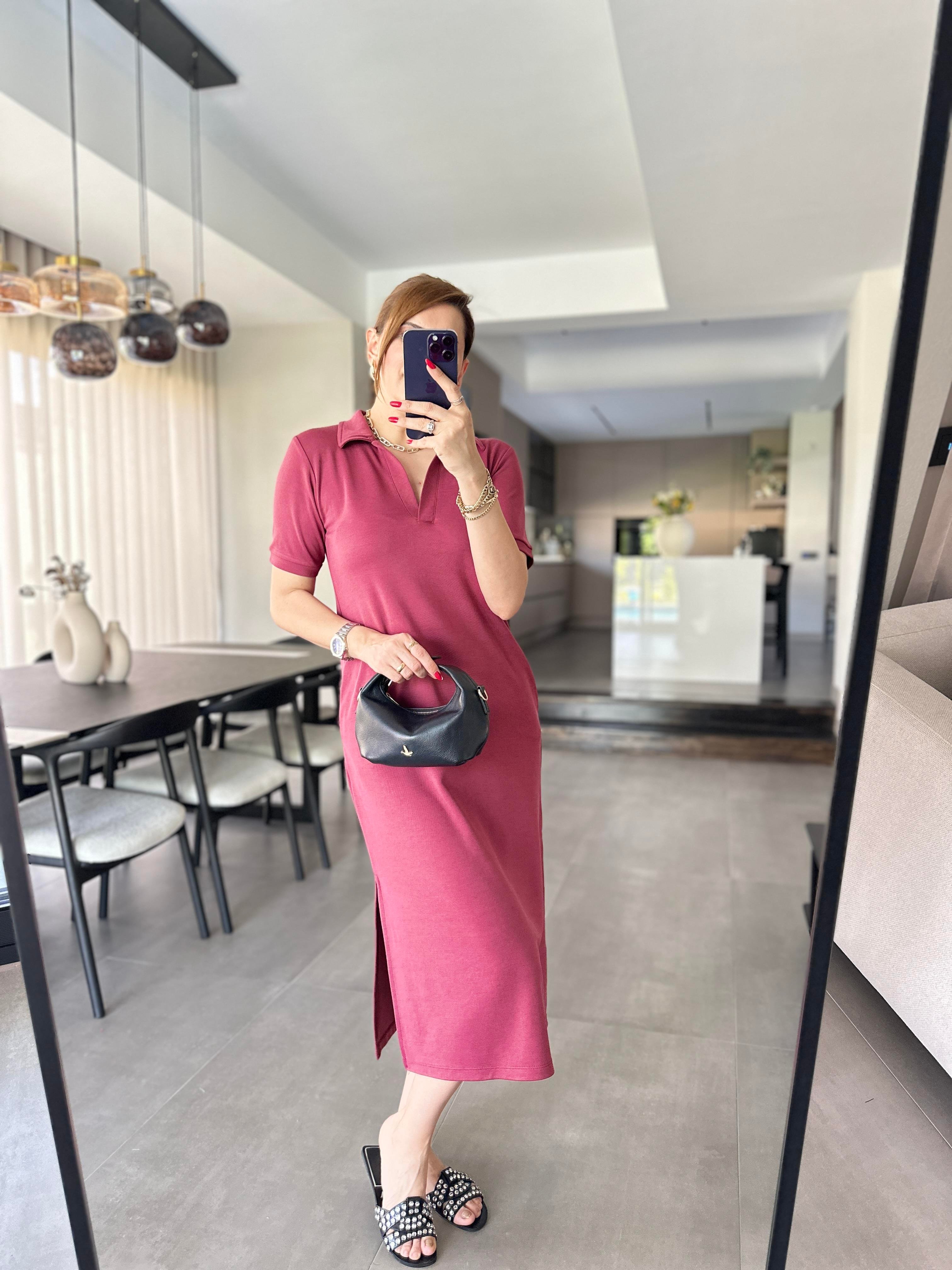 Polo Yaka Yanları Yırtmaçlı Elbise
