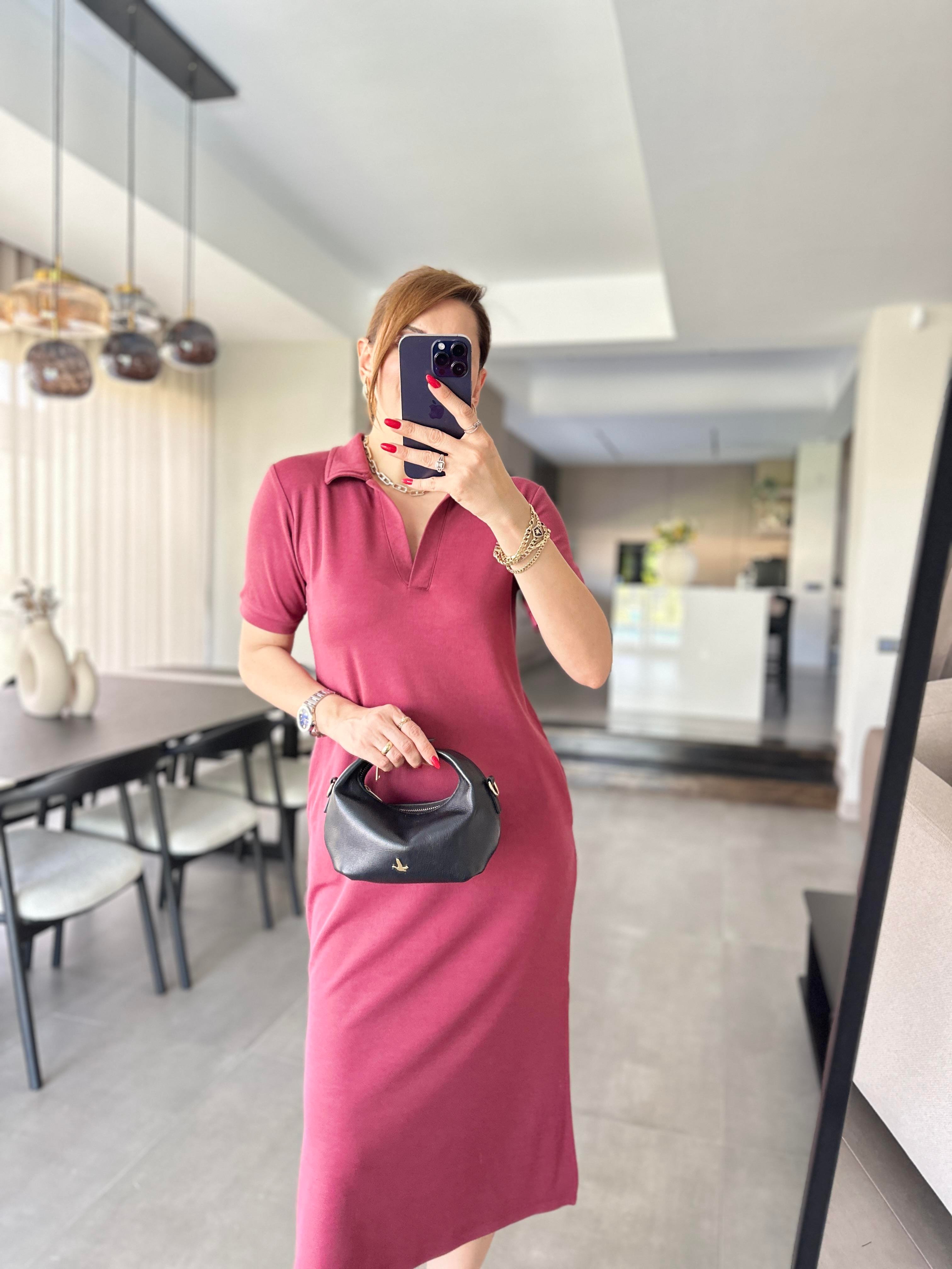 Polo Yaka Yanları Yırtmaçlı Elbise