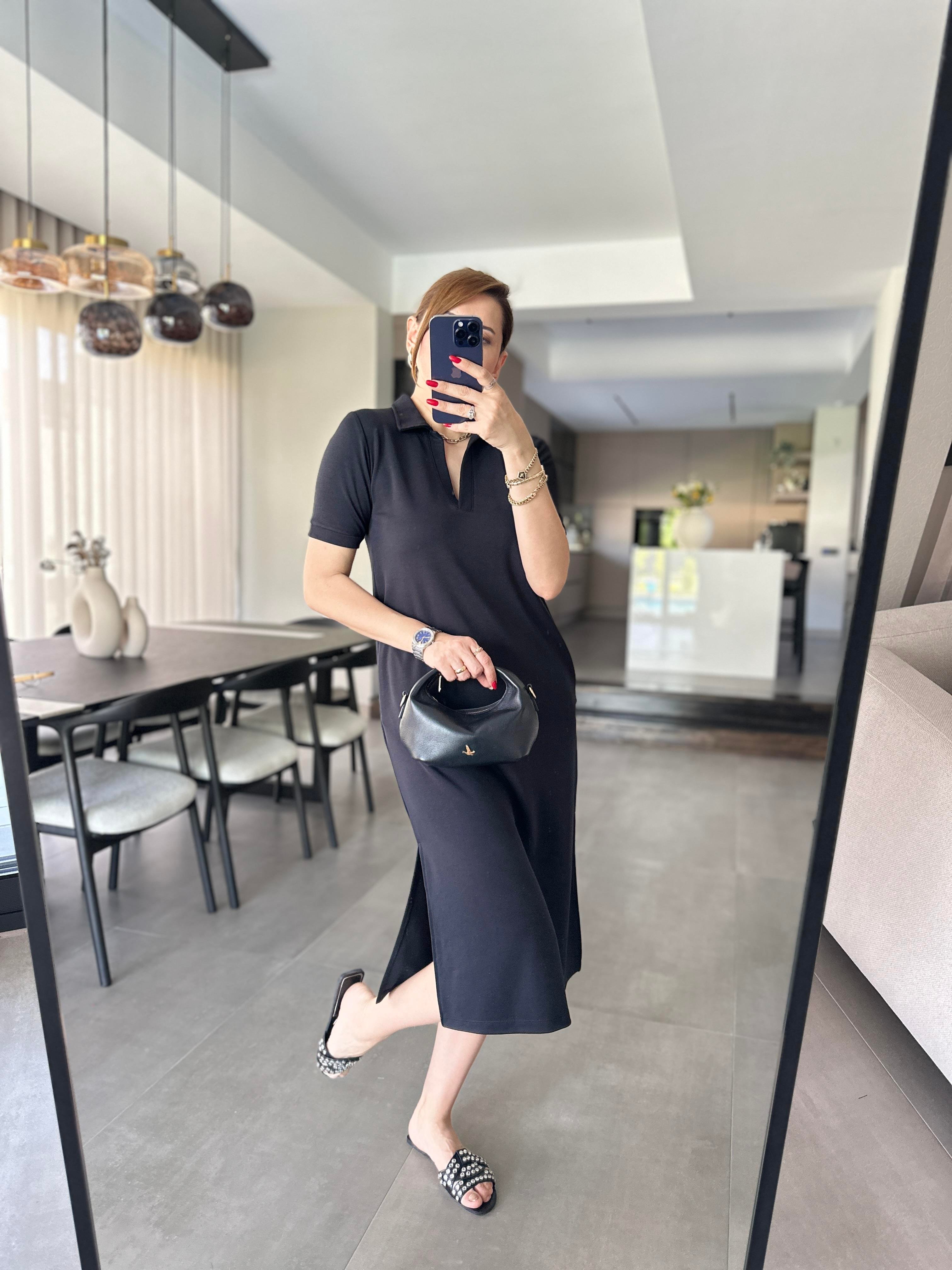 Polo Yaka Yanları Yırtmaçlı Elbise