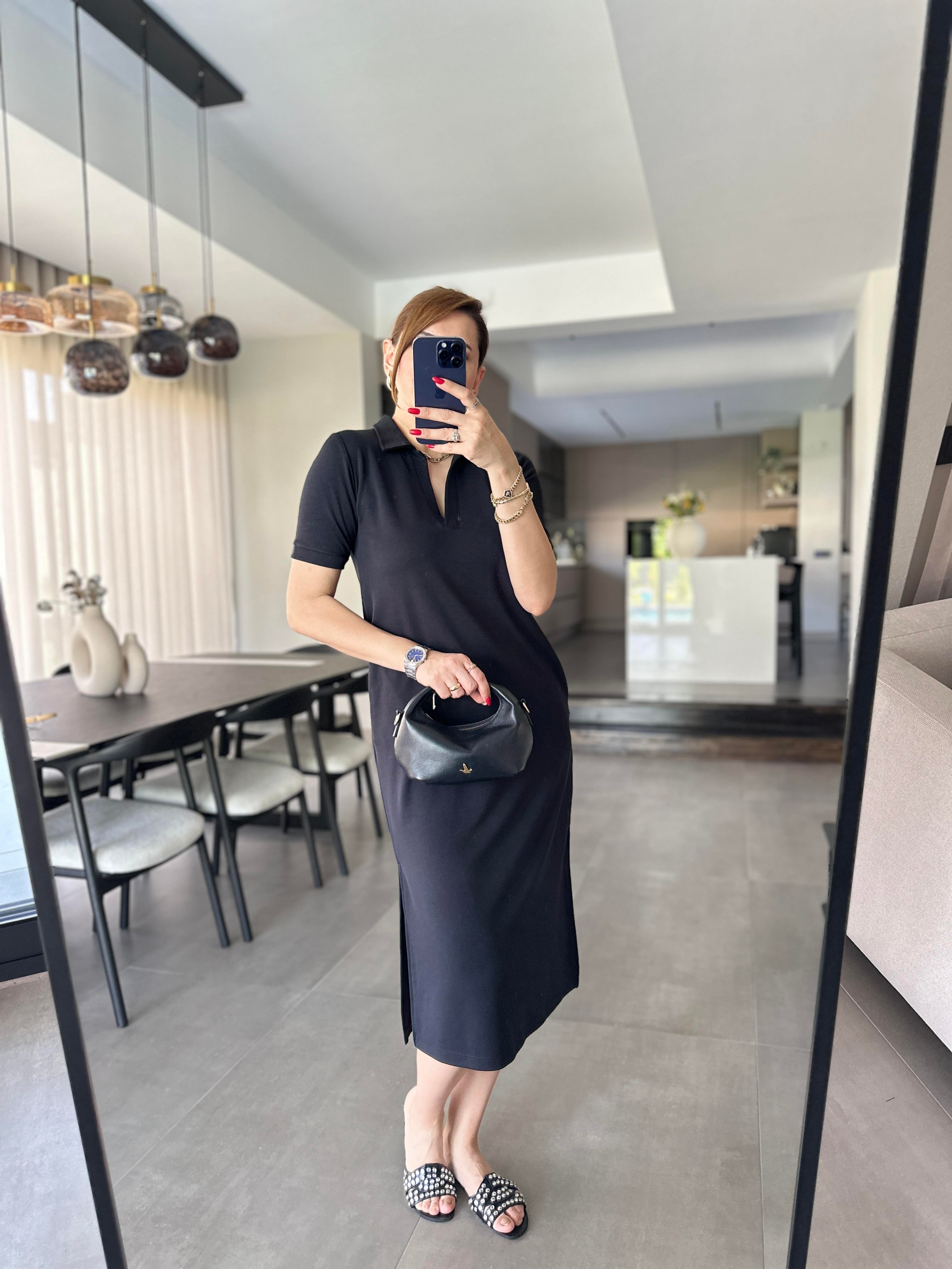 Polo Yaka Yanları Yırtmaçlı Elbise