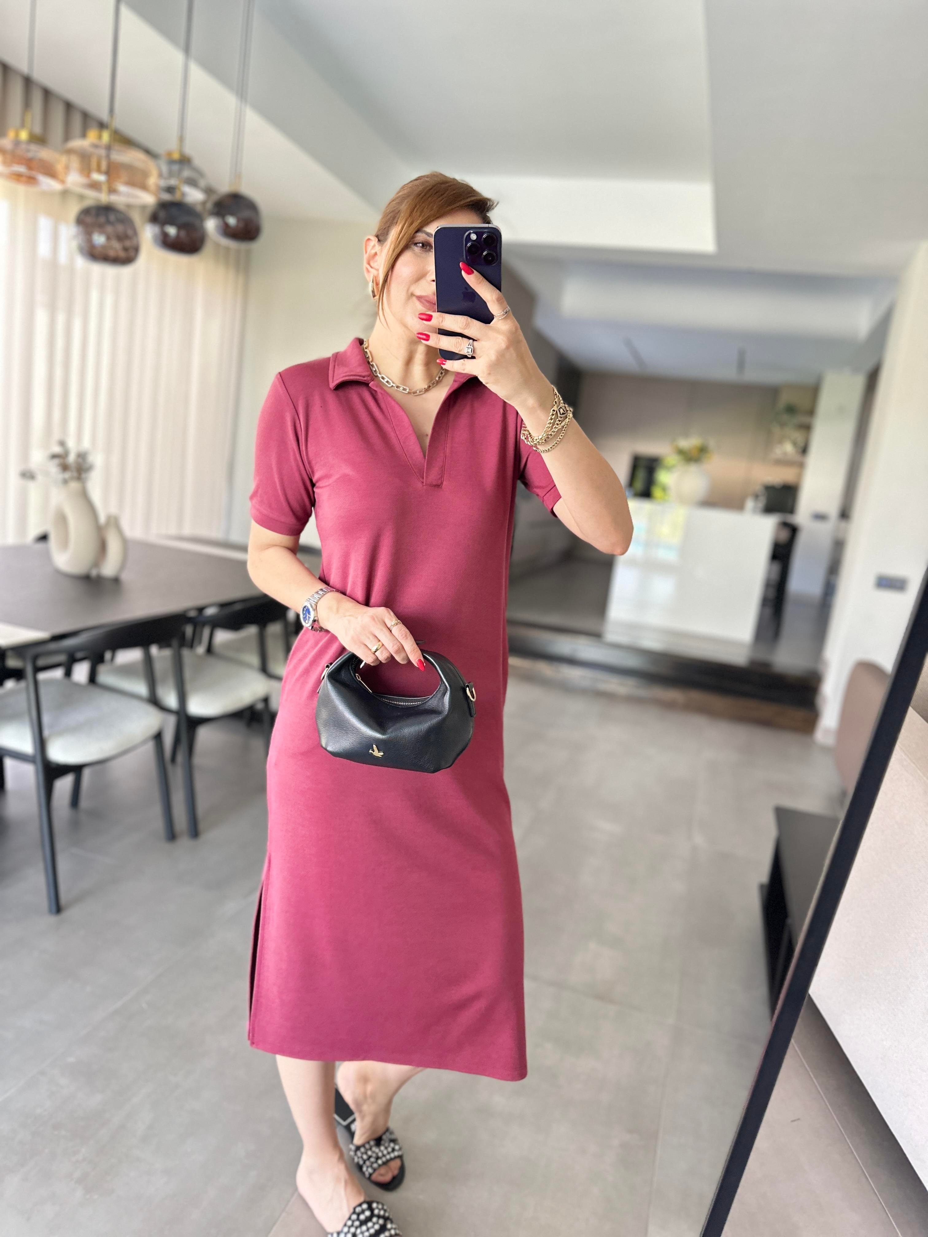 Polo Yaka Yanları Yırtmaçlı Elbise