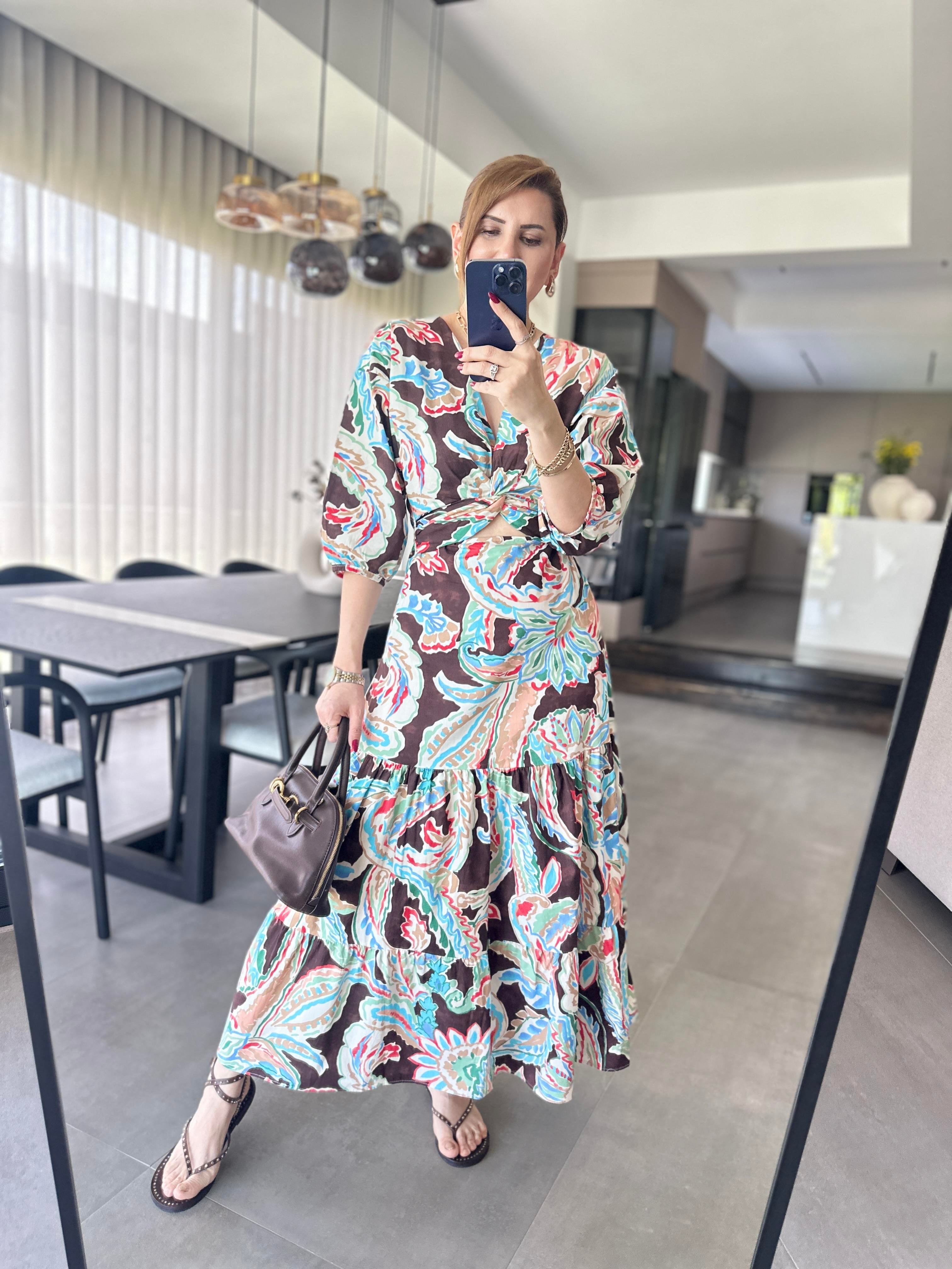 Poplin Desenli Elbise