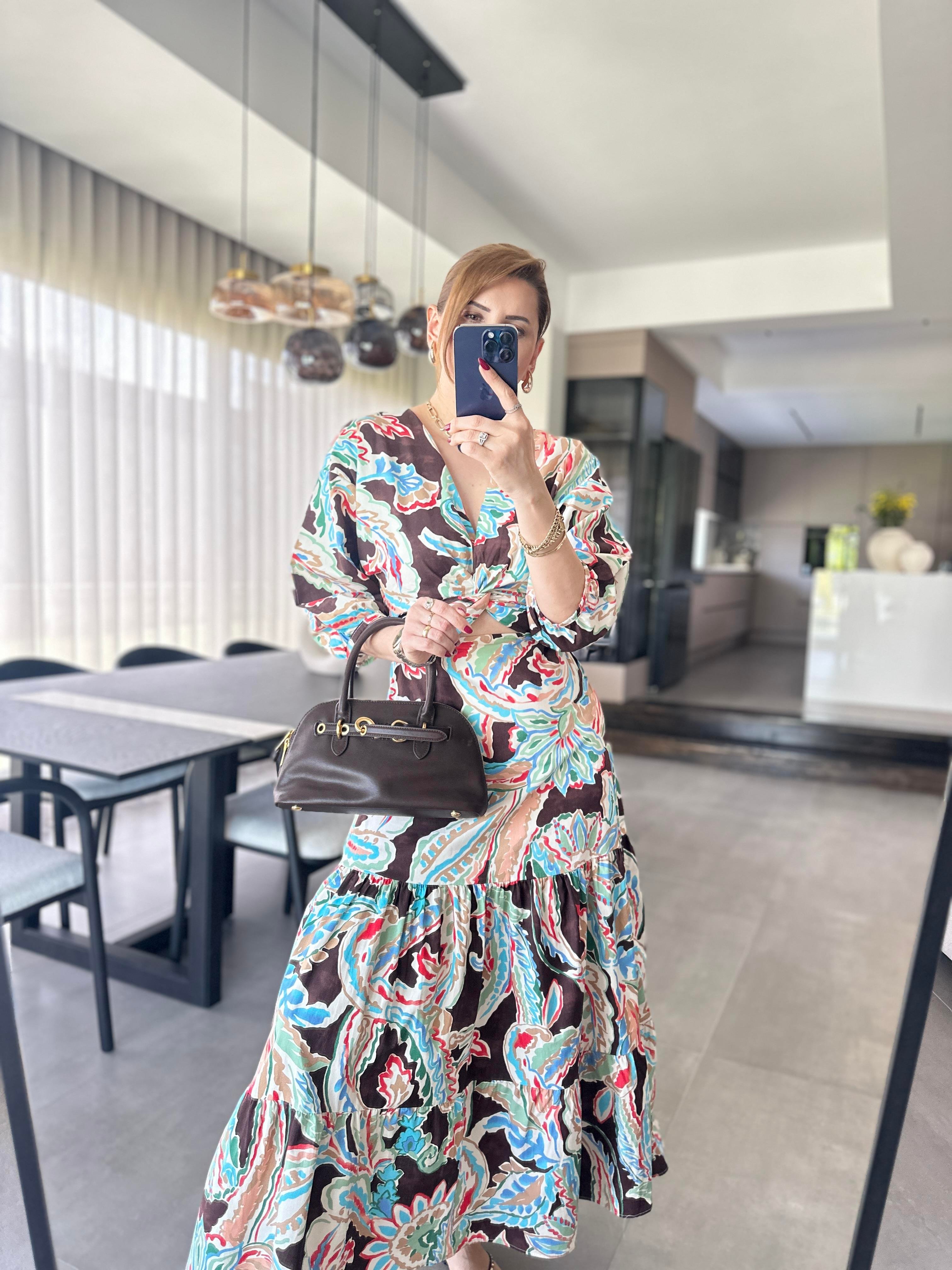 Poplin Desenli Elbise