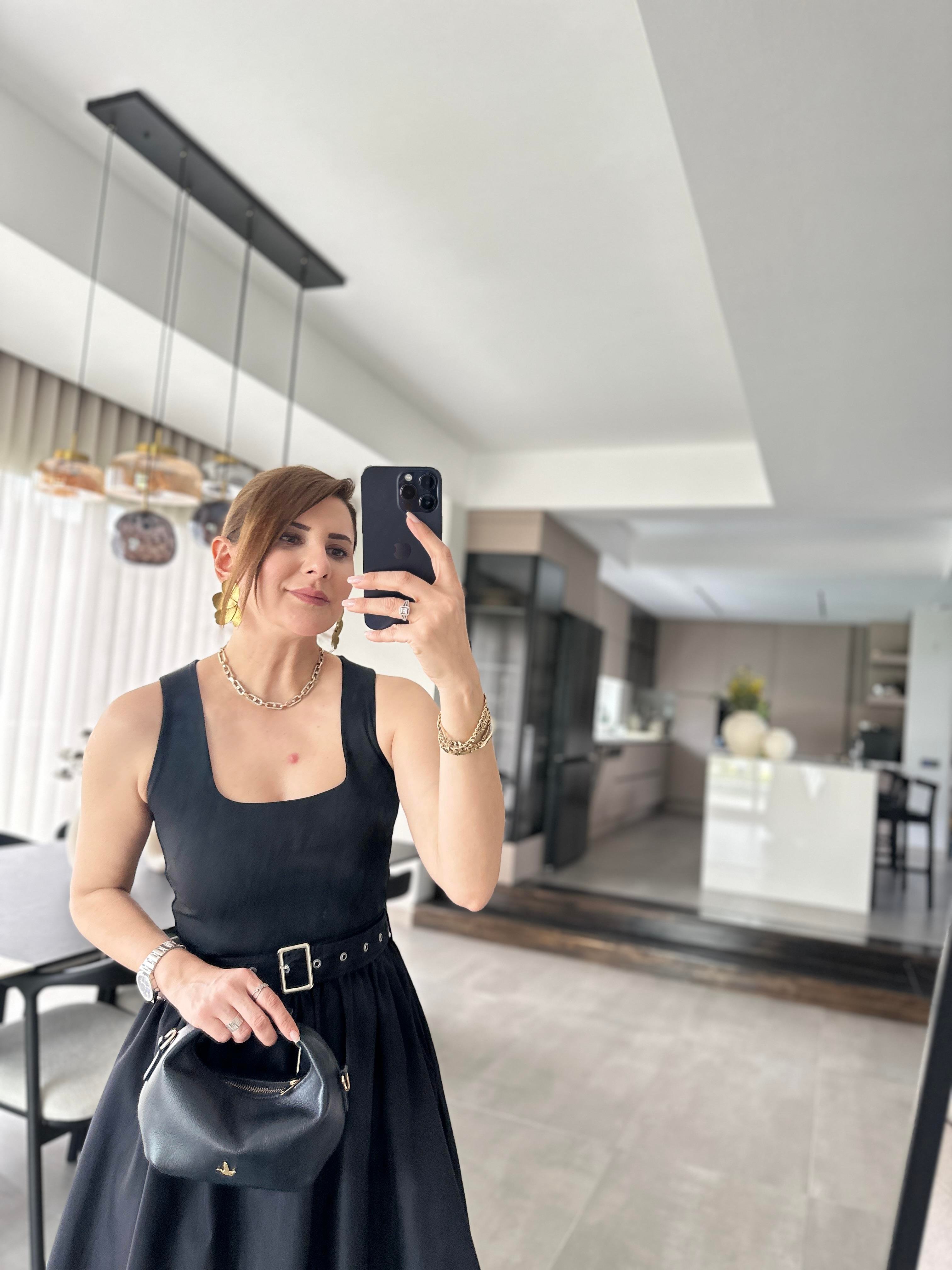 Poplin Detay Kemerli Elbise