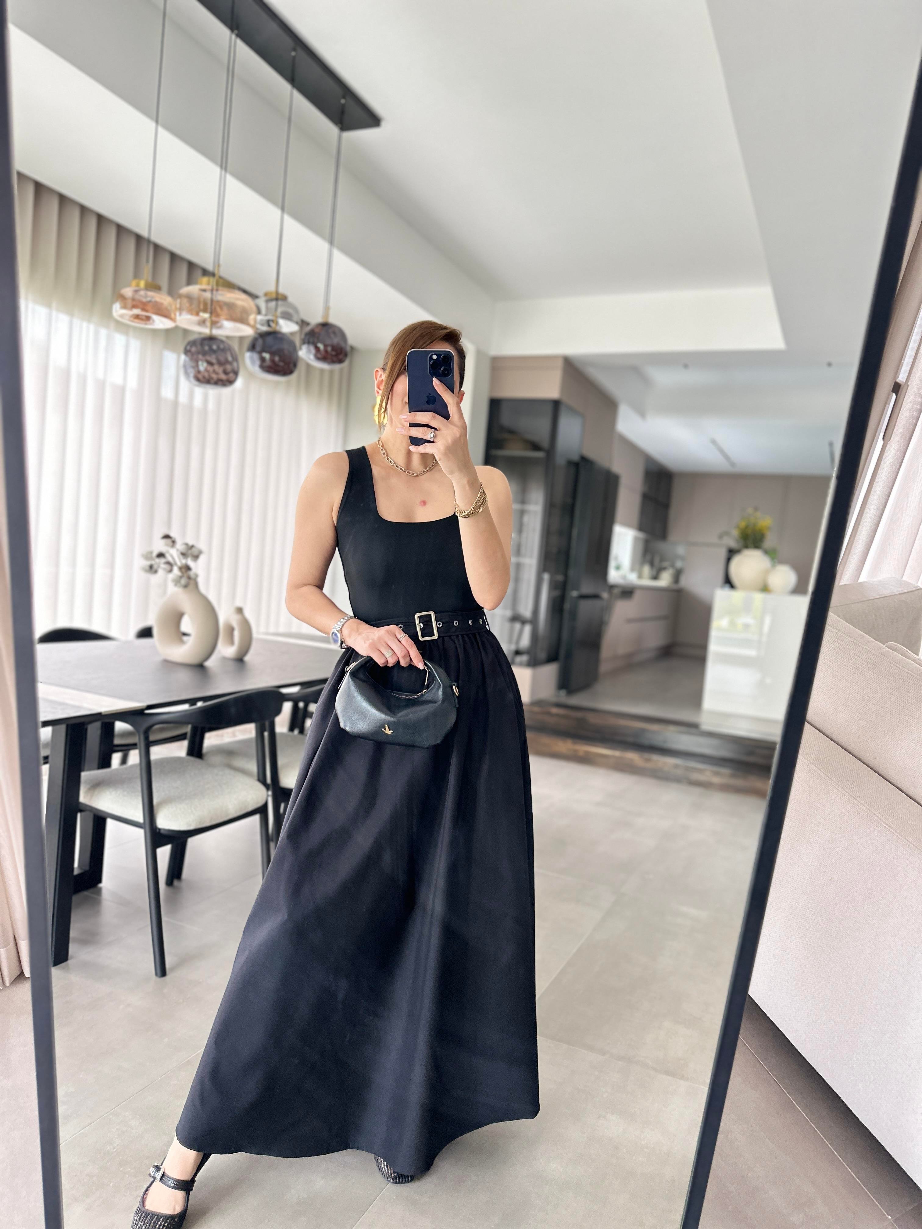 Poplin Detay Kemerli Elbise