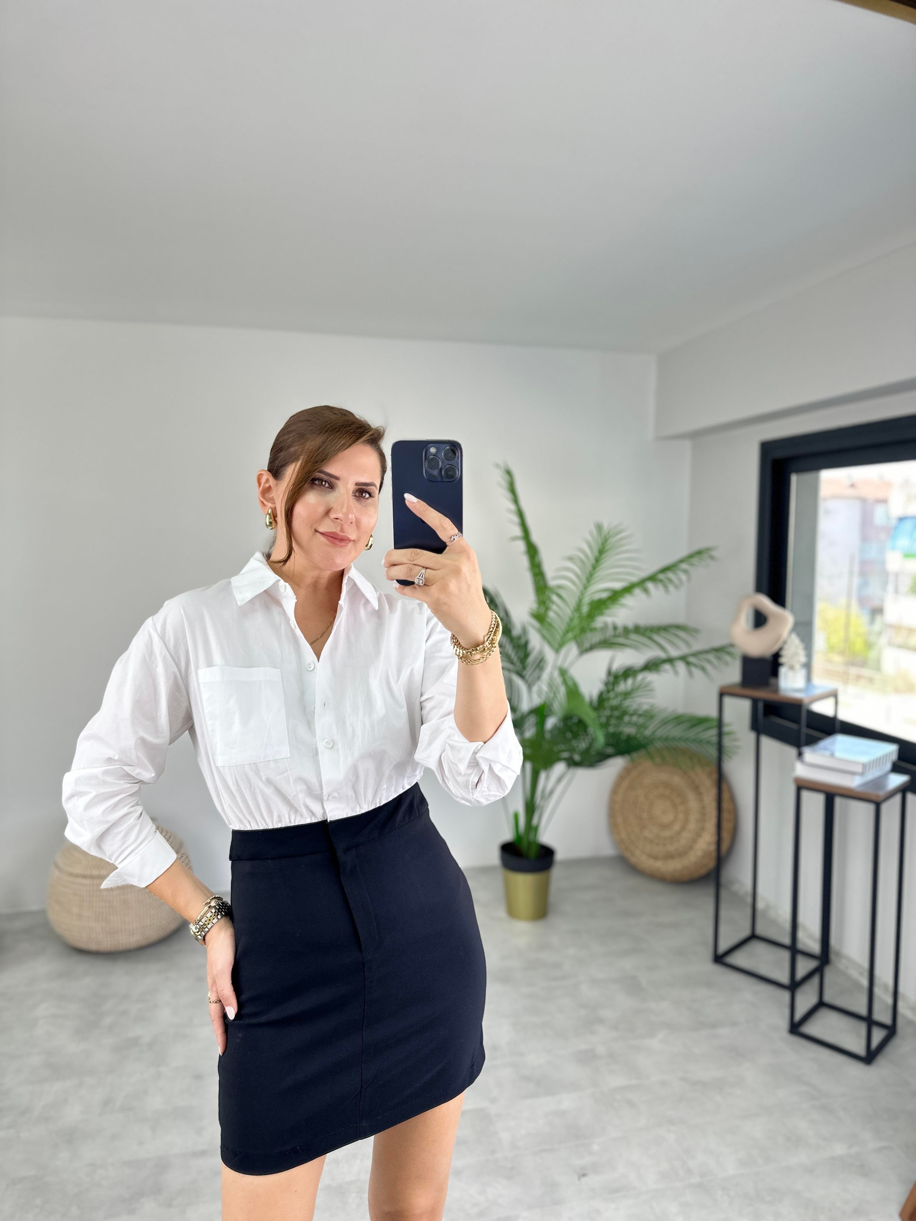 POPLİN DETAYLI ELBİSE