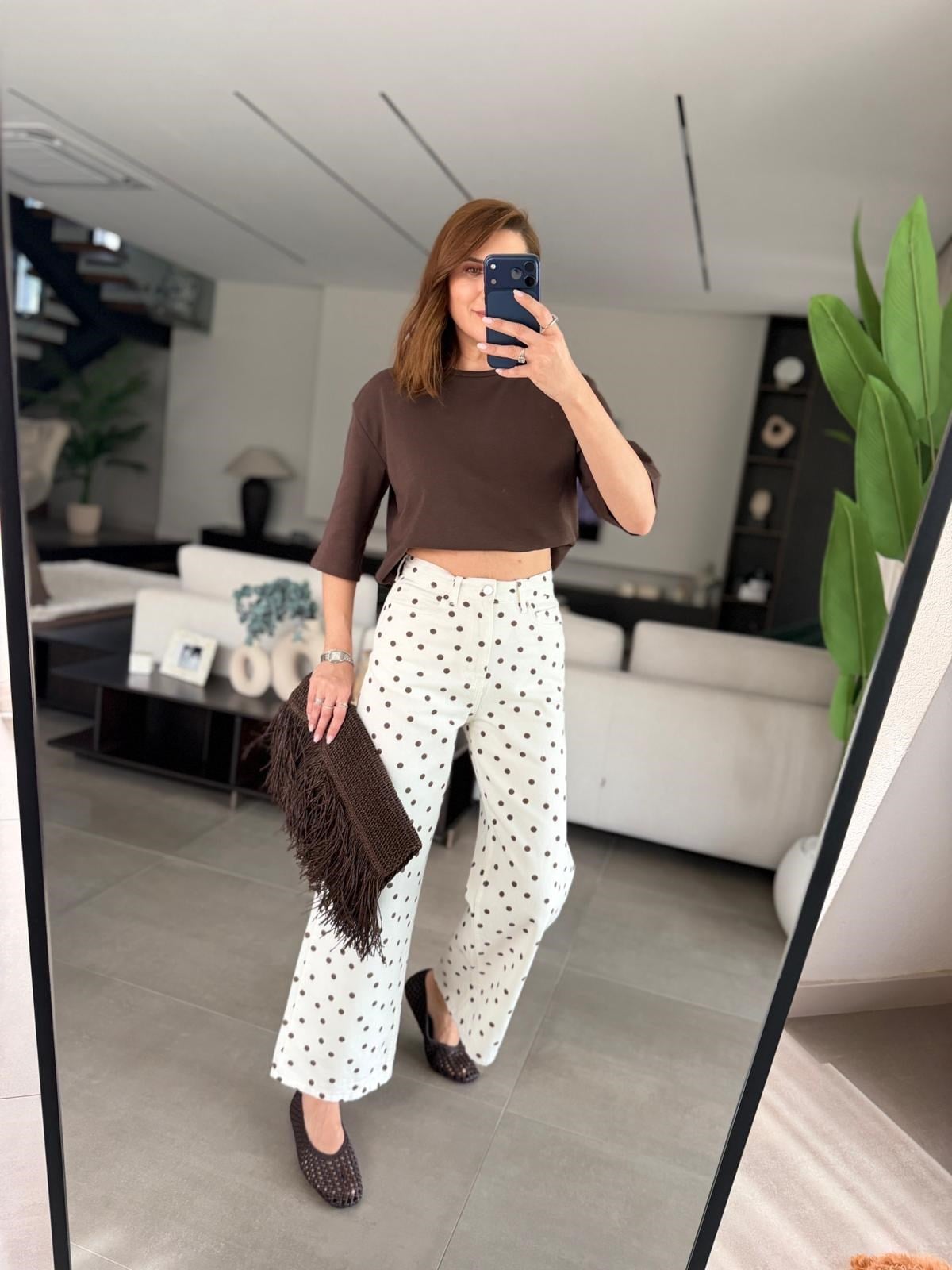 Puantiyeli Flare Pantolon