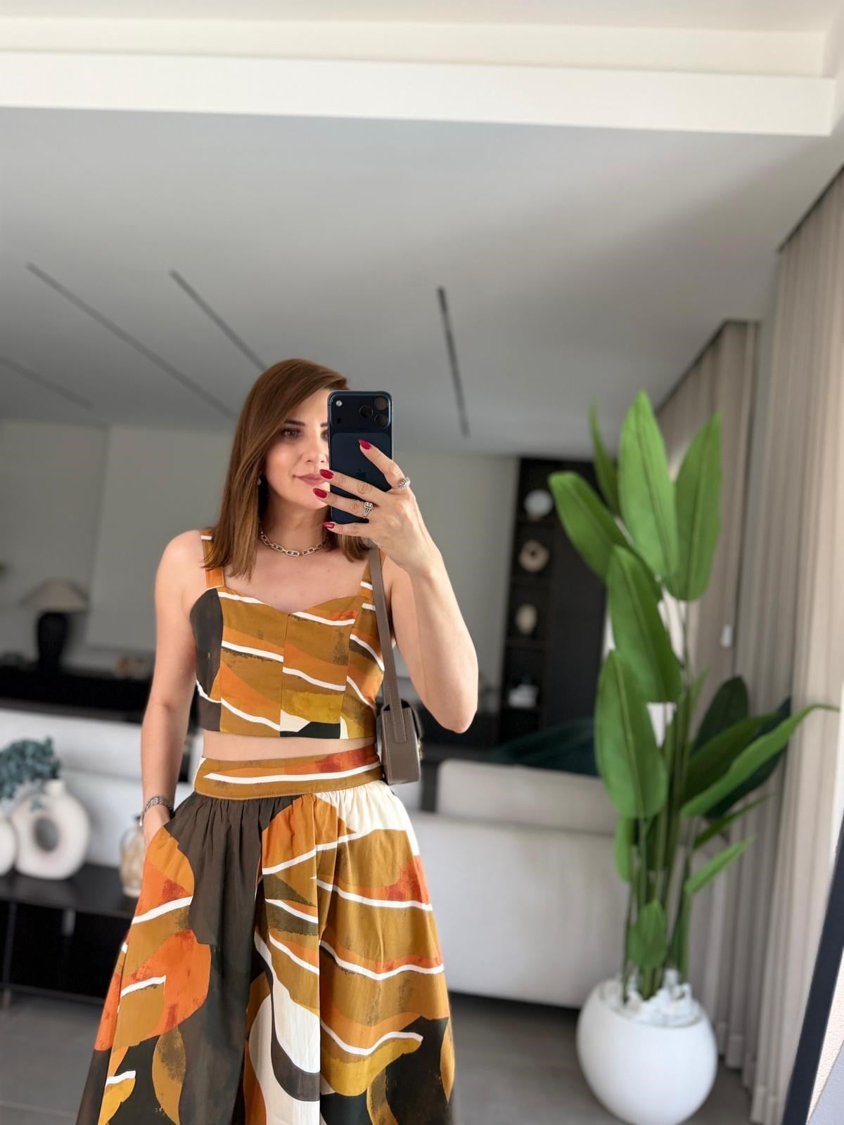 Renkli Batik Desen Crop Etek Takım