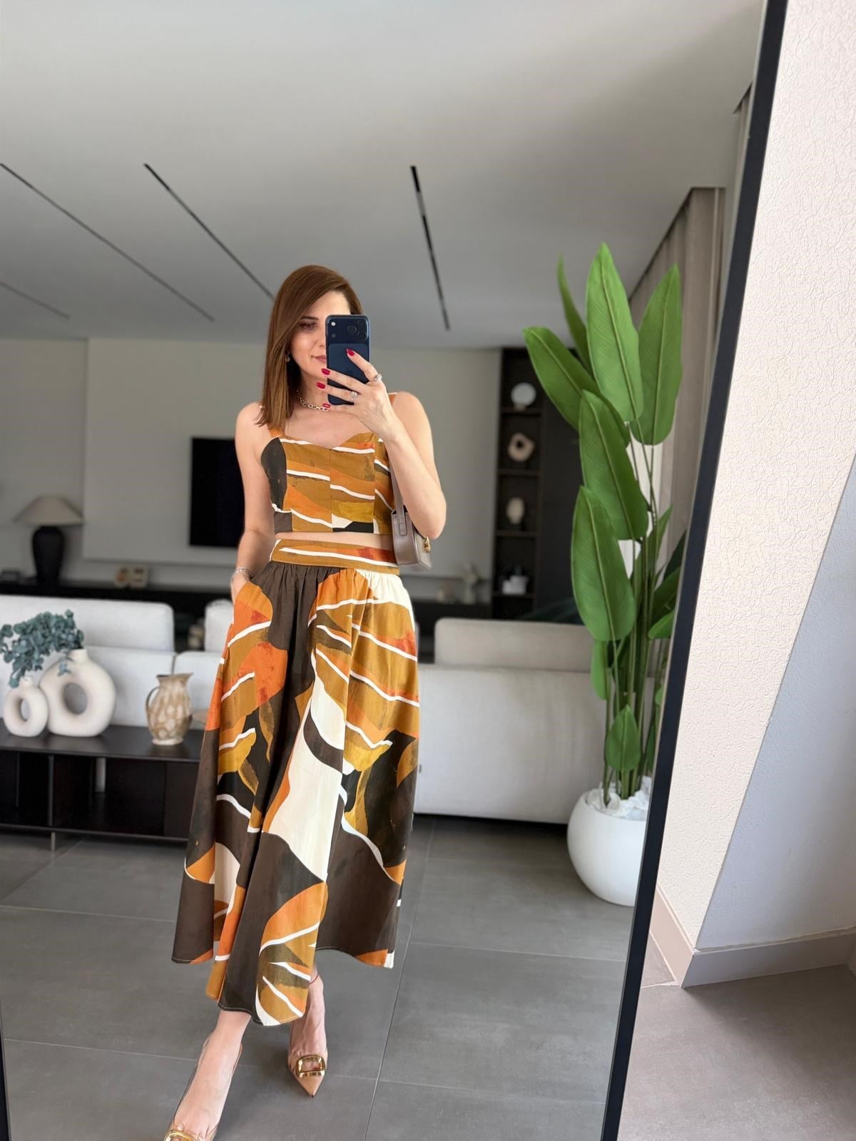Renkli Batik Desen Crop Etek Takım