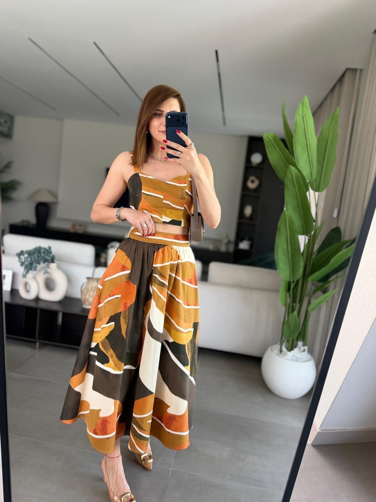 Renkli Batik Desen Crop Etek Takım