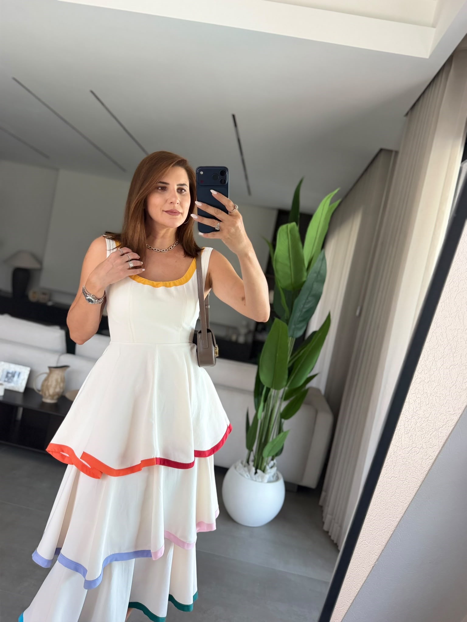 Renkli Katkat Fırfırlı Elbise