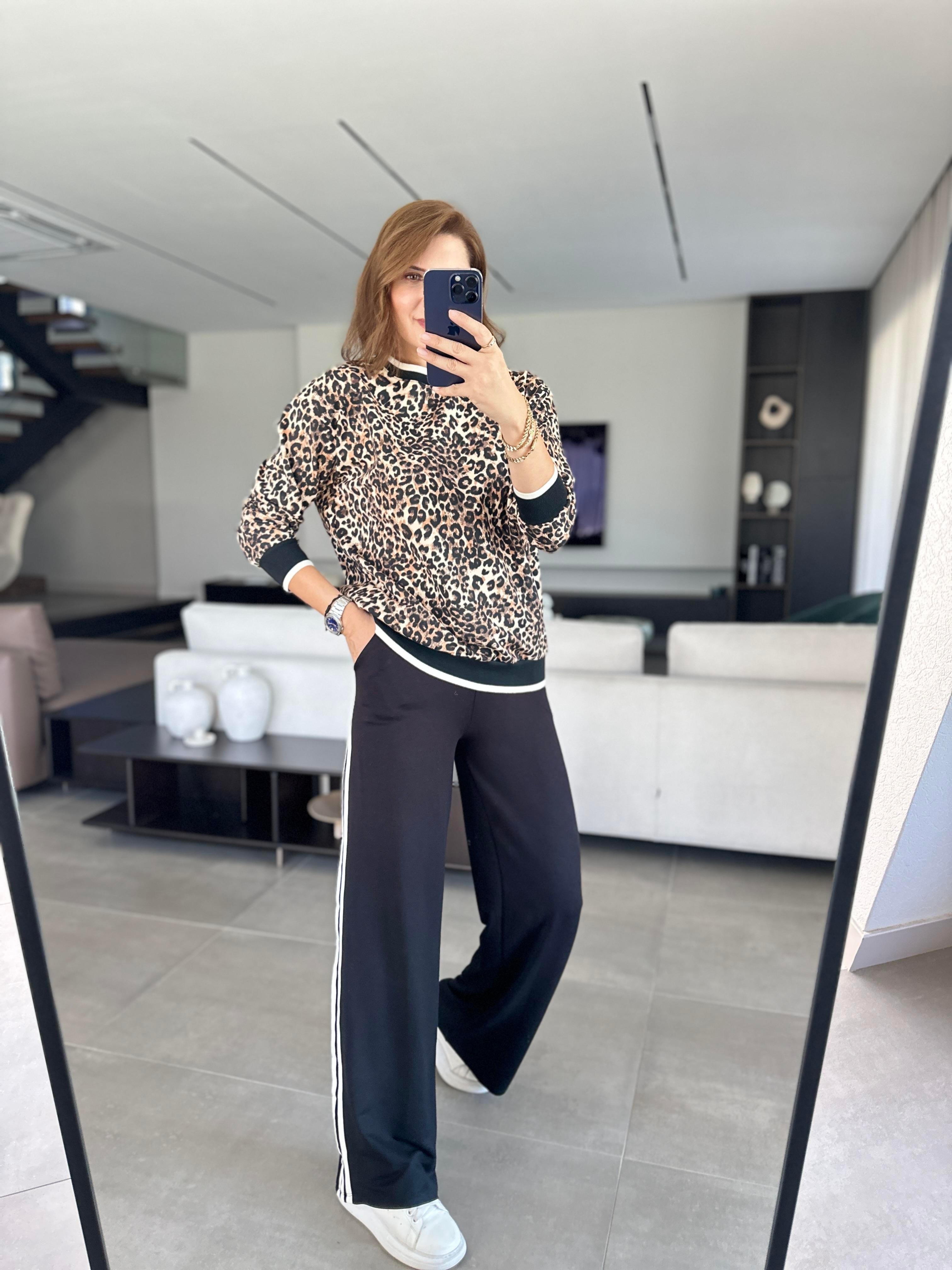 Ribanalı Leopar Desenli Takım