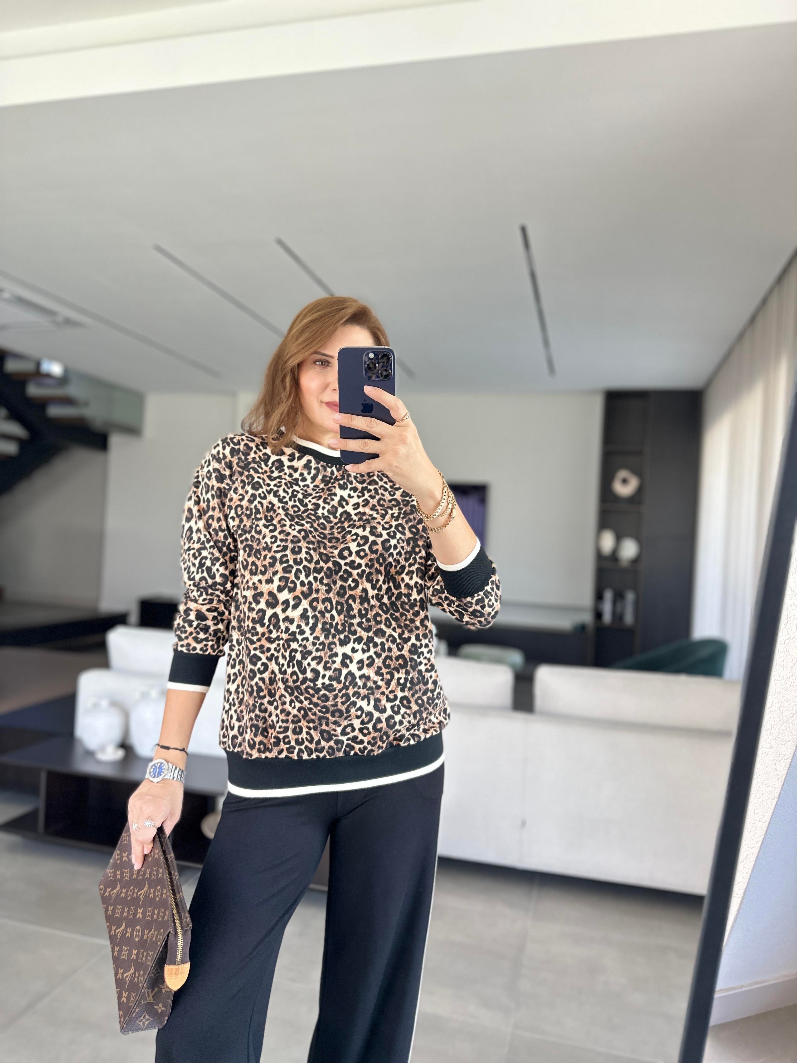 Ribanalı Leopar Desenli Takım