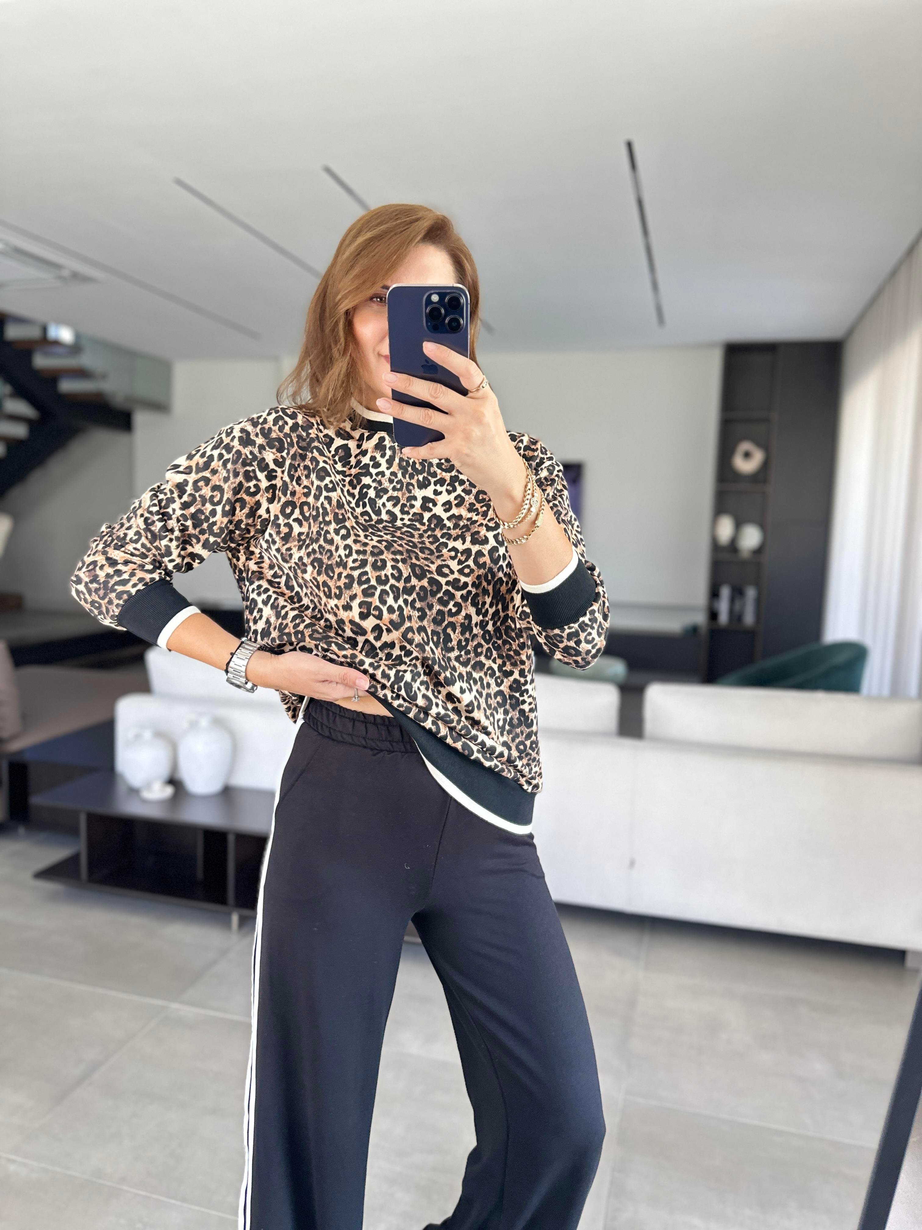 Ribanalı Leopar Desenli Takım